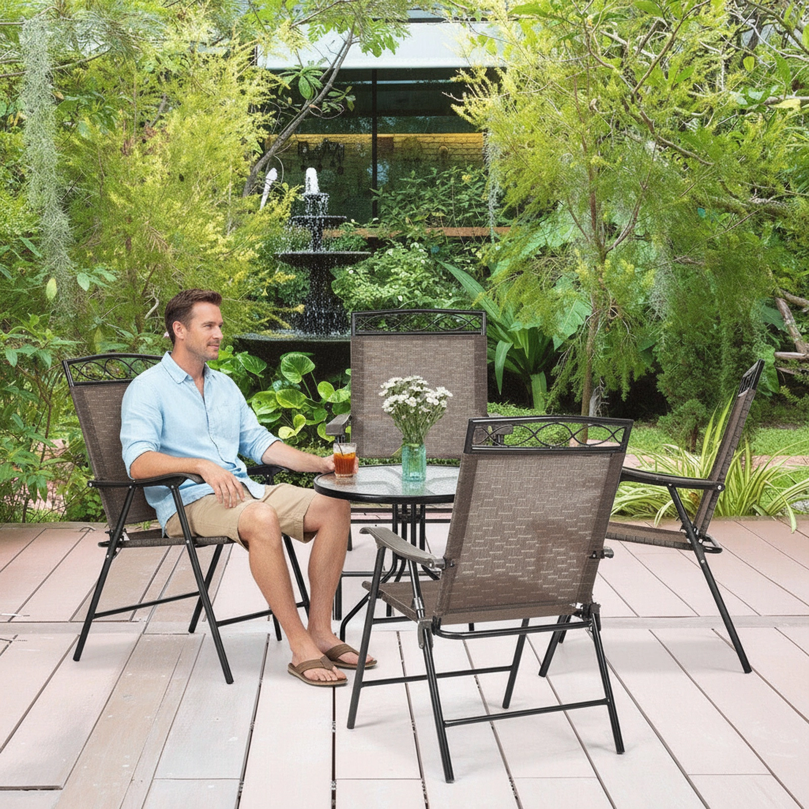 SUGIFT Set of 4 Folding Patio Chairs with Armrests, Black