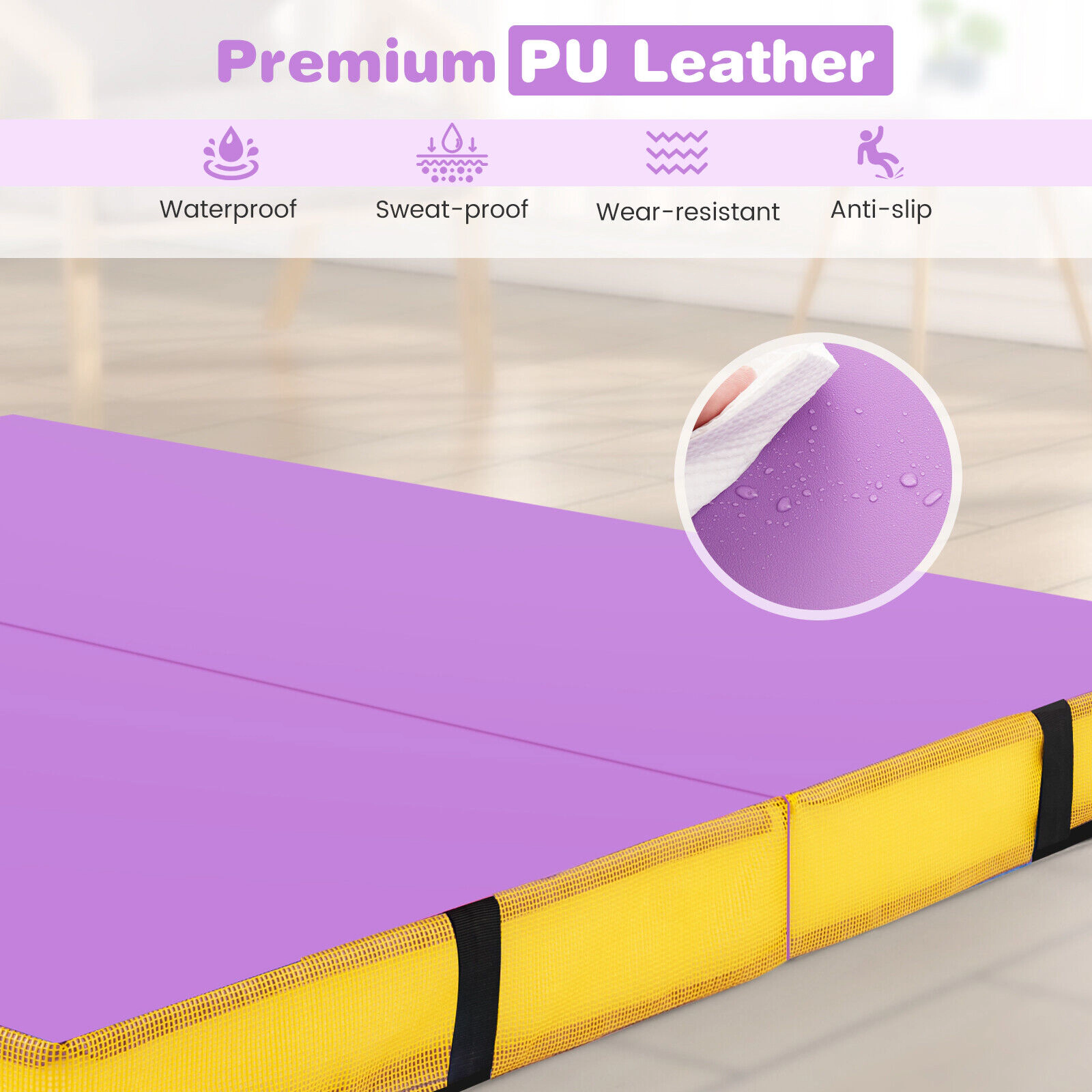 SUGIFT Bi-Folding Gymnastic Tumbling Mat with Handles and Cover 4-in Thick Pink/Purple/Blue
