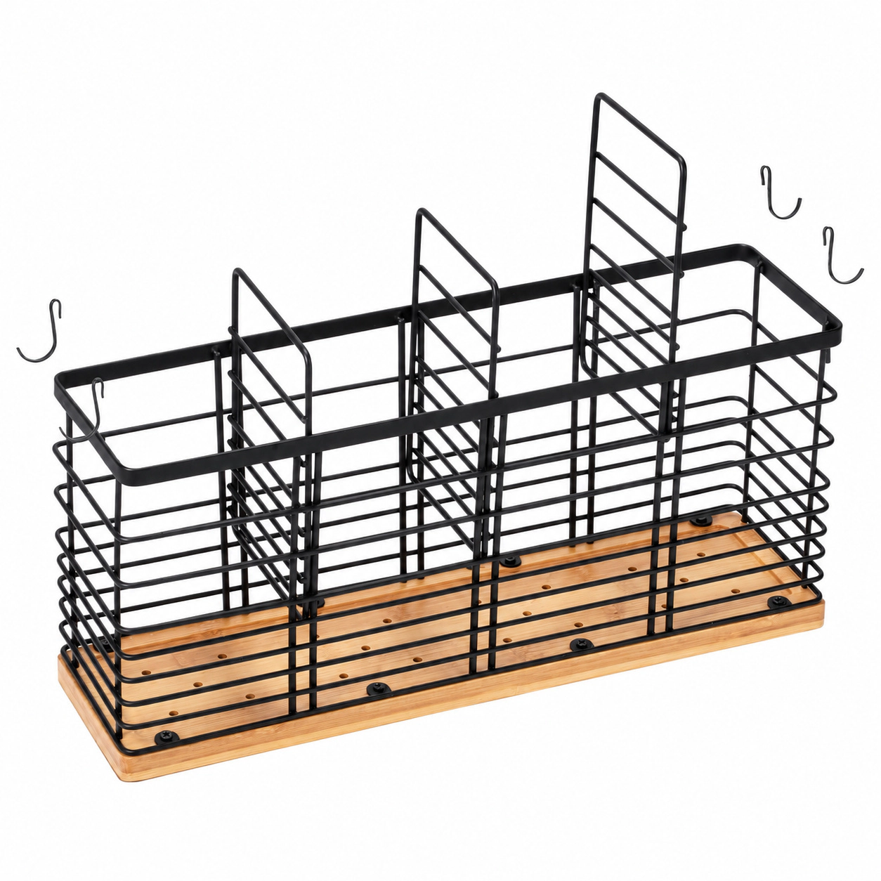 WZK Extra Large 40 Pcs Adjustable Compartment Wooden Base Kitchen Utensil Holder