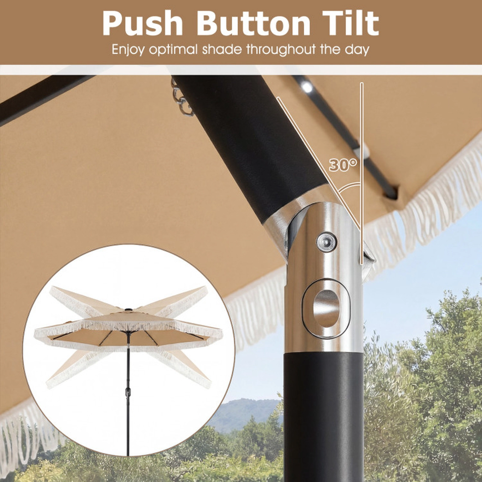 SUGIFT 24 LED Lights Push Button Tilt and Crank Lift 9 FT Solar Patio Umbrella