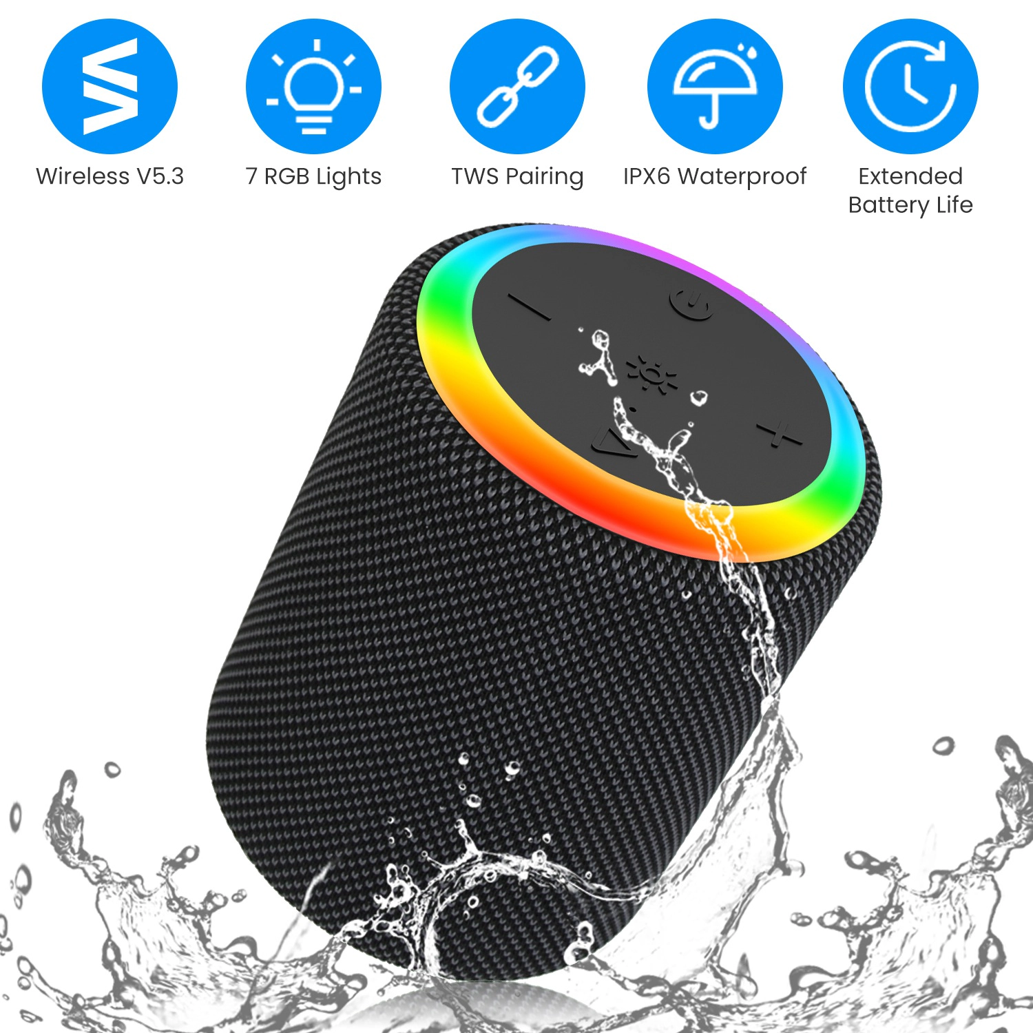 GBruno Waterproof RGB Portable Wireless Speaker