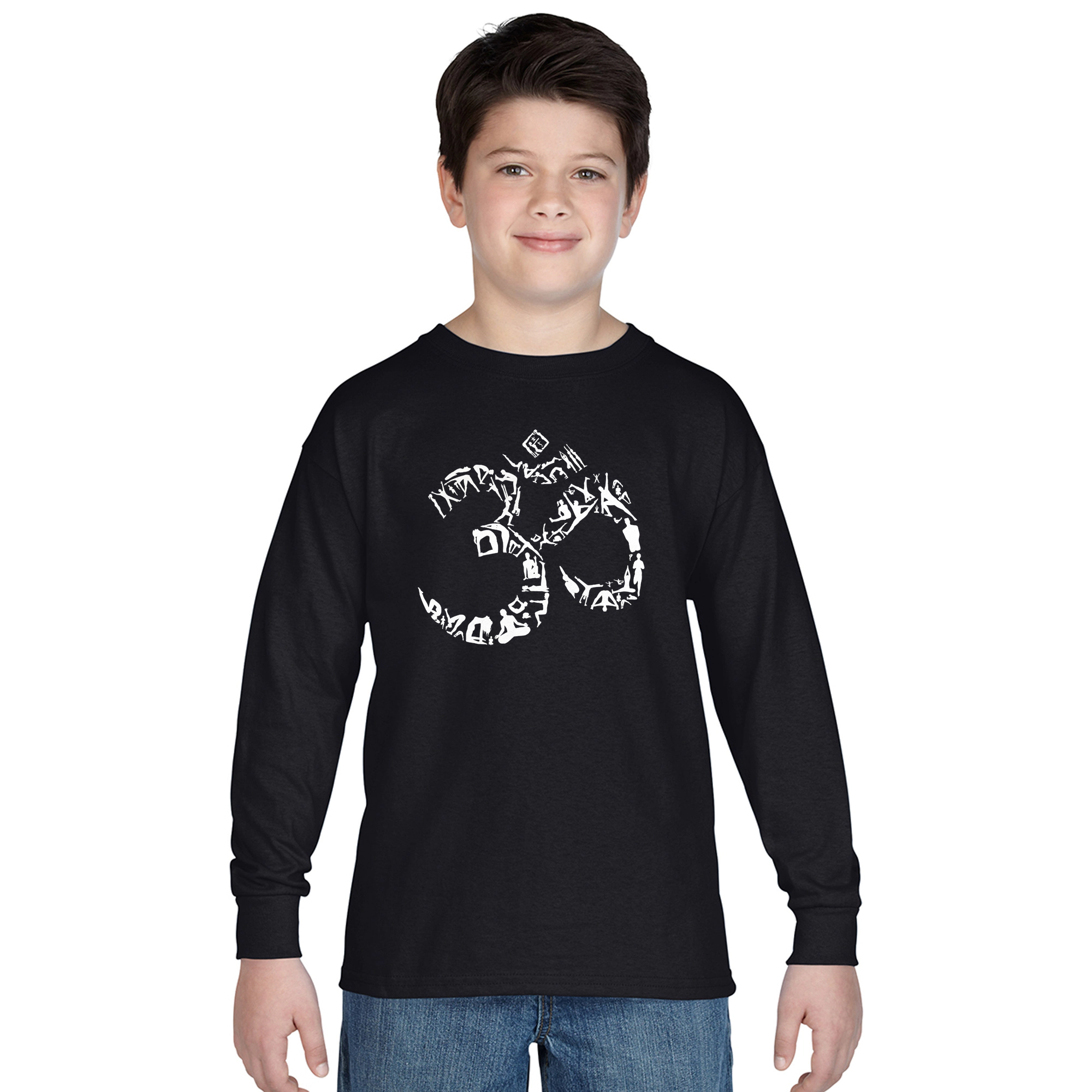 LA Pop Art Boys Long Sleeve T-Shirt -  The Om Symbol Out Of Yoga Poses