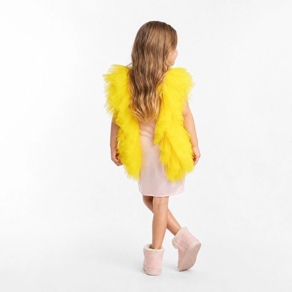 Faeella Girls Radiant Yellow Fairy Wings Tulle Birthday Dress