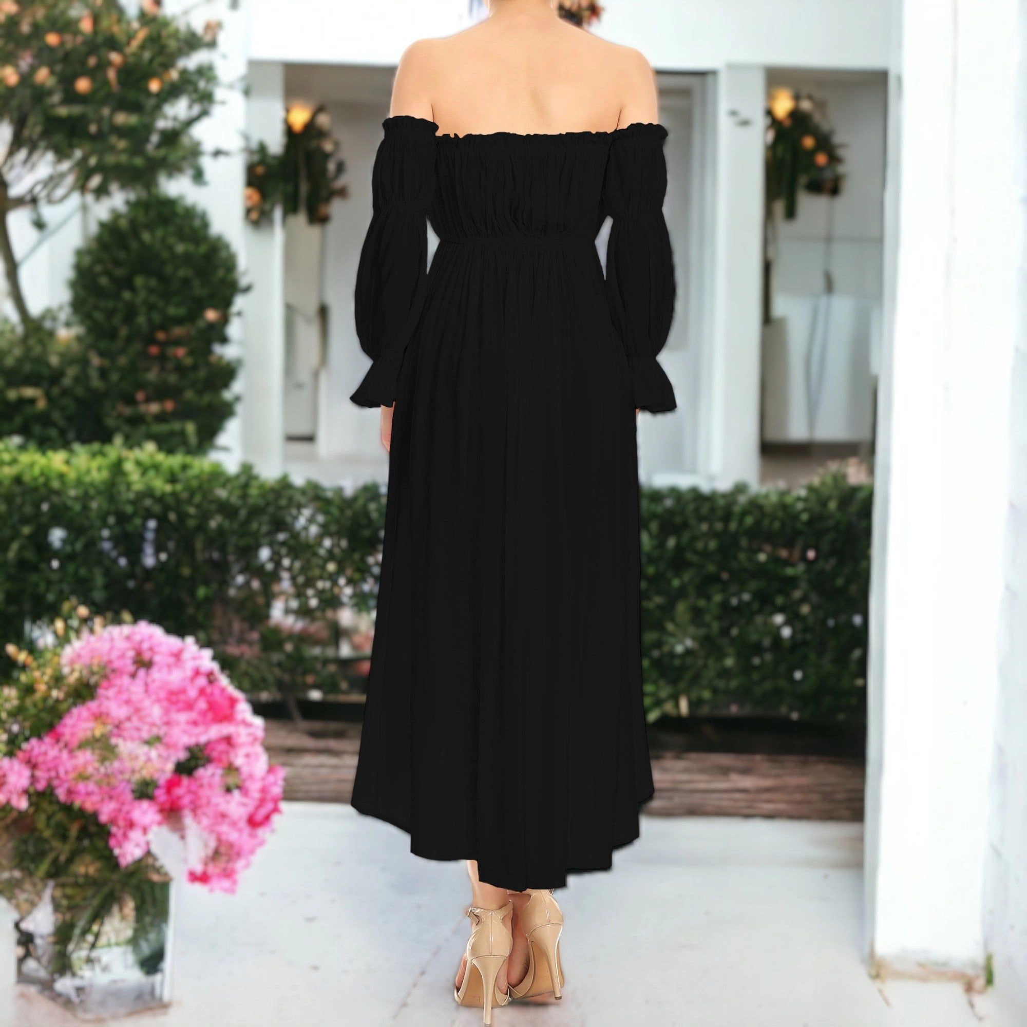 Anna-Kaci Women's Boho Off Shoulder Long Sleeve Renaissance Dress