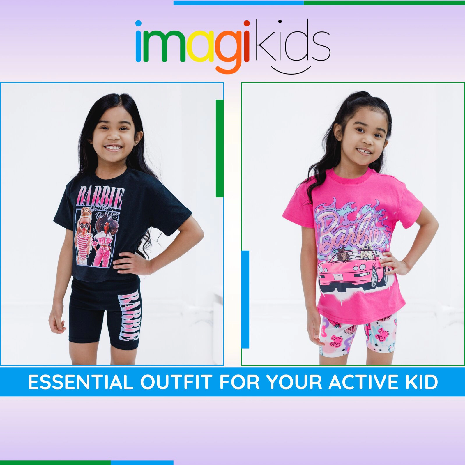 Barbie Girls' Glitter 2-Piece T-Shirt and Bike Shorts Set