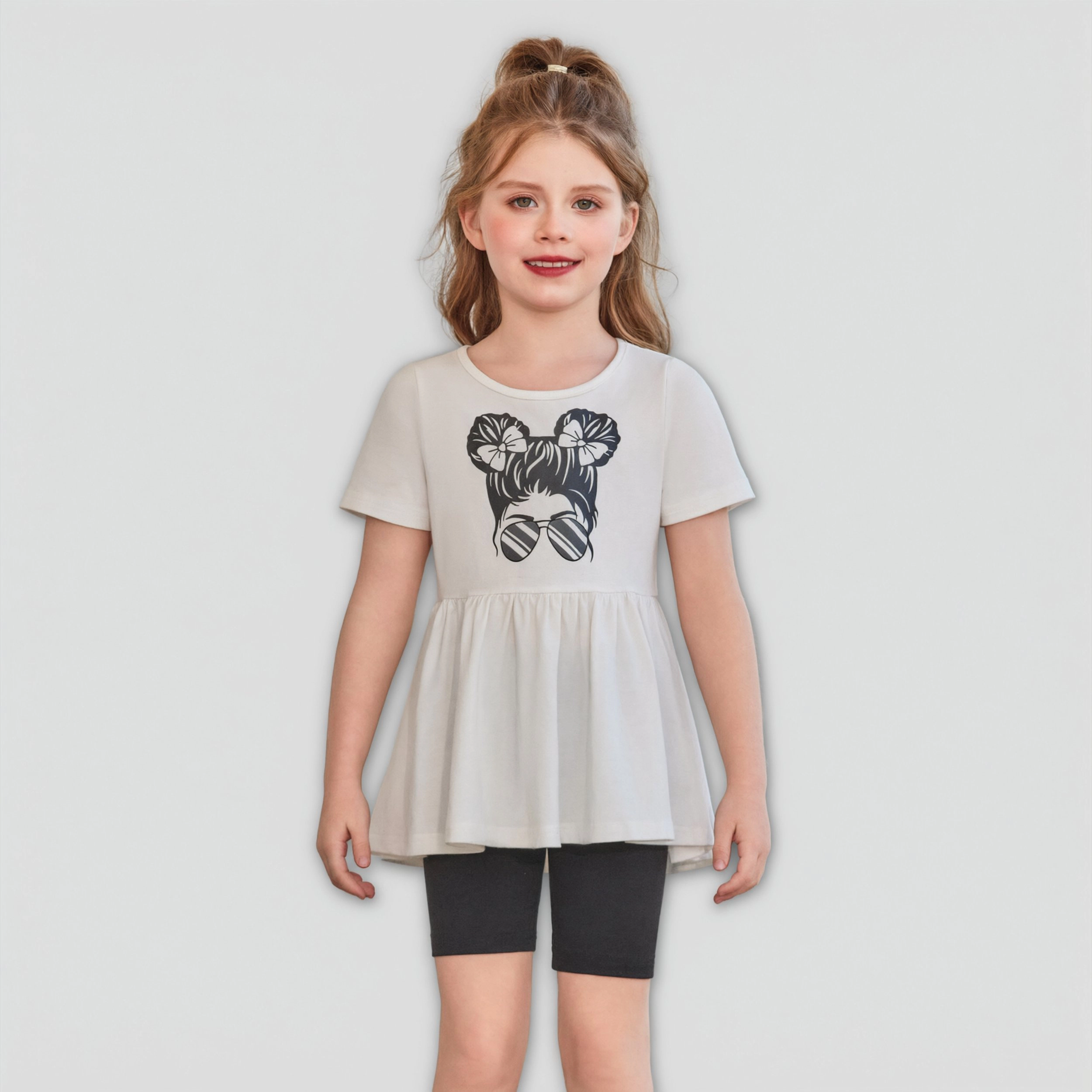 Arshiner Girls Summer Outfits Short Sleeve Ruffle Hem Top And Biker Shorts Set Girl Clothes