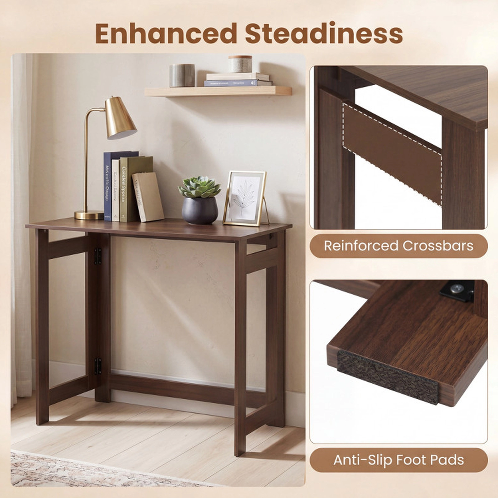SUGIFT 31.5-in 55-lb Capacity Folding Console Sofa Table with Foldable Legs and 1.7-in Folded Depth