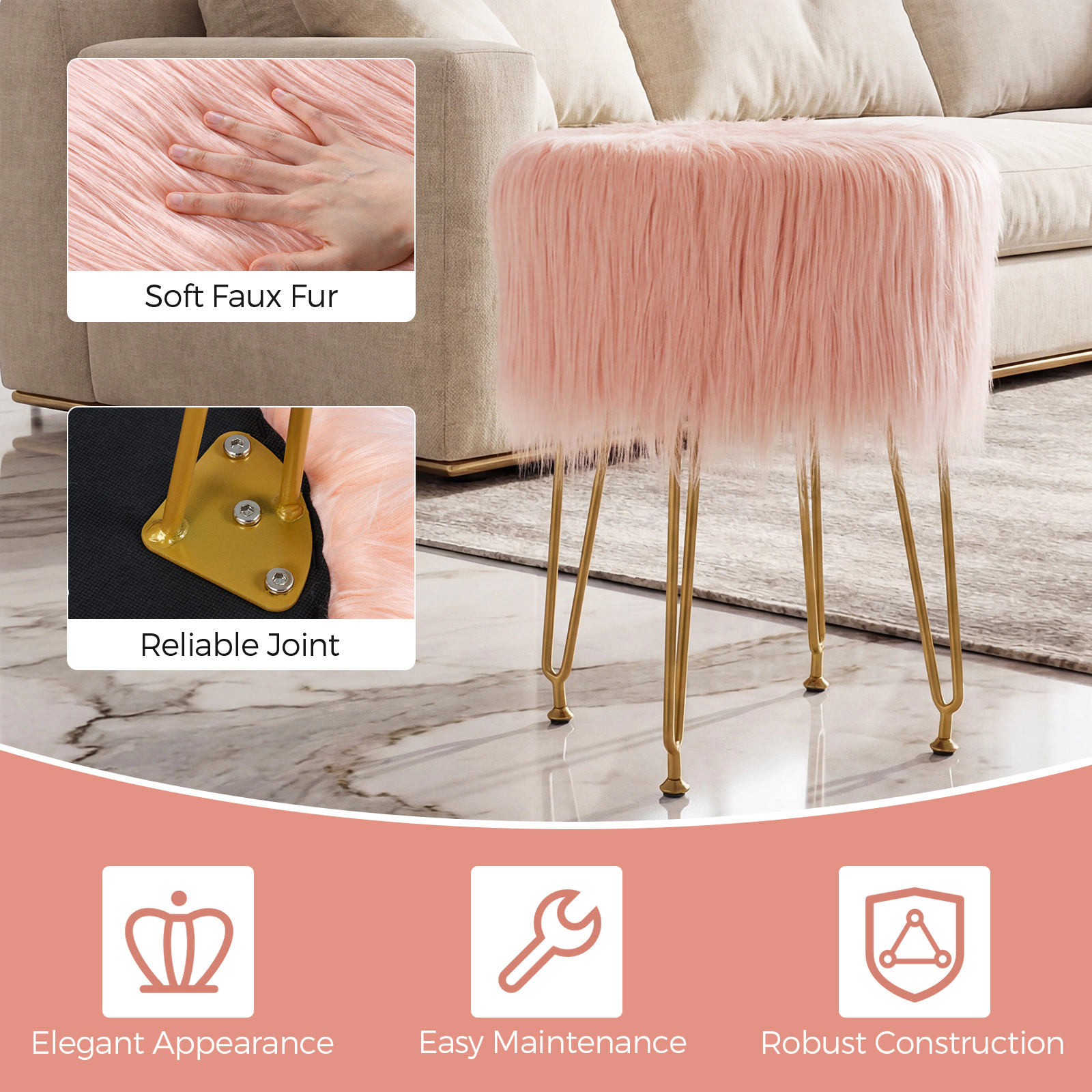 Hivvago Bedroom Vanity Stool with Metal Legs