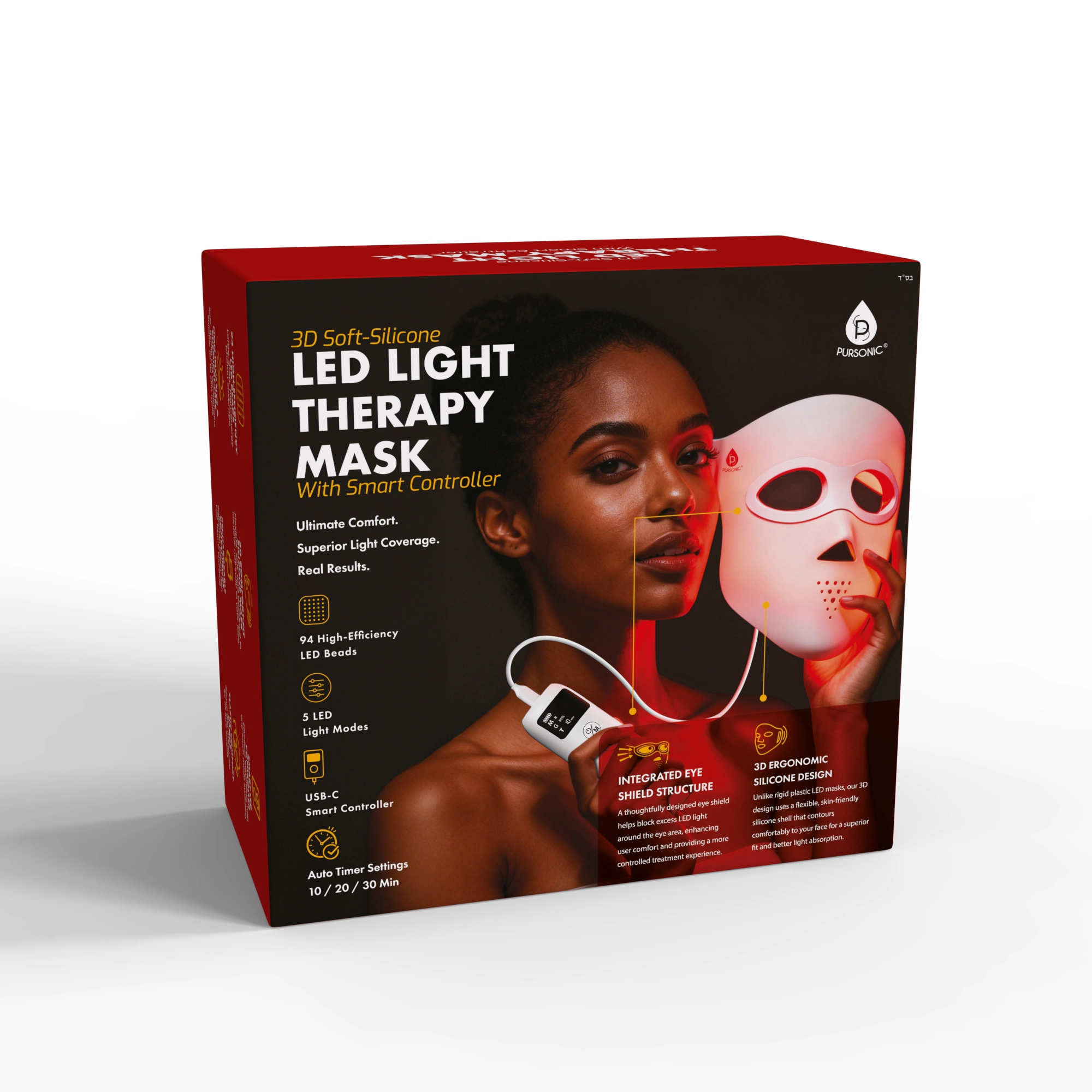 Pursonic Unisex 3D Soft Silicone LED Light Therapy Face Mask with Smart Controller