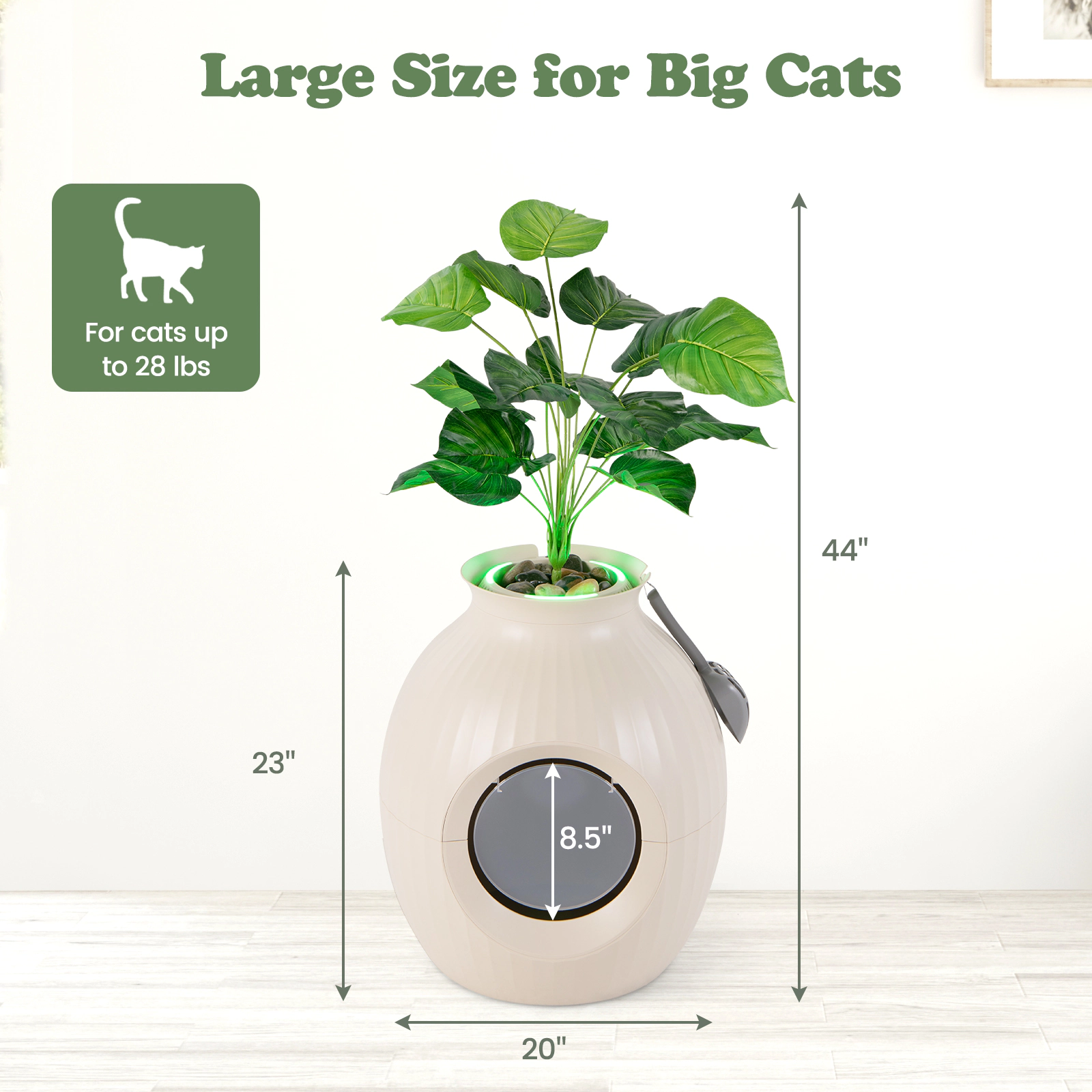 SUGIFT Beige Planter Cat Litter Box Enclosure with Ion Odor Removal 20-in Dia 23-in H 28-lb Cat Capacity