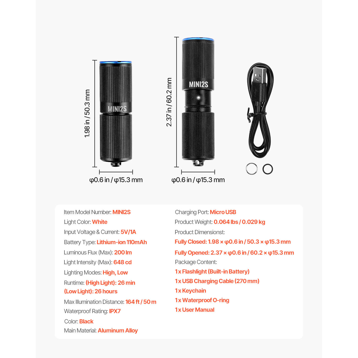 HONGGE Rechargeable Keychain Flashlight Mini LED with Lighting Modes Portable for Everyday Carry Camping Emergencies