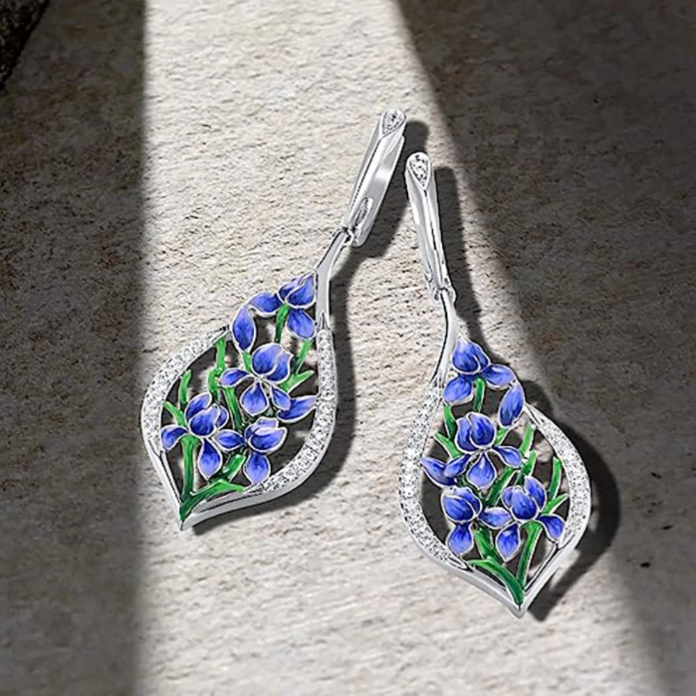 Aesthetic Enamel Blue Flowers Dangle Earring