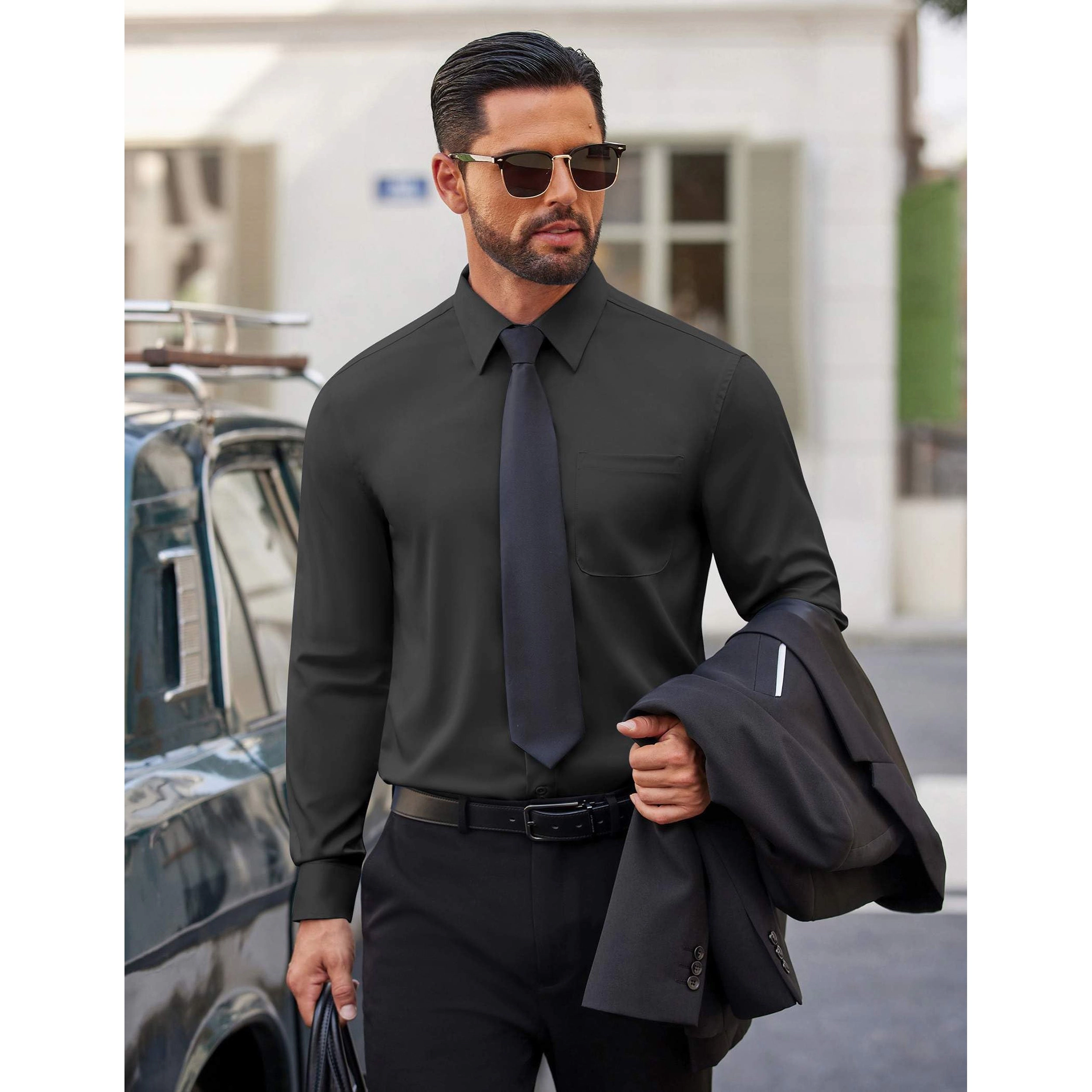 COOFANDY Men's Regular Fit Long Sleeve Collar Neck Dress Shirt