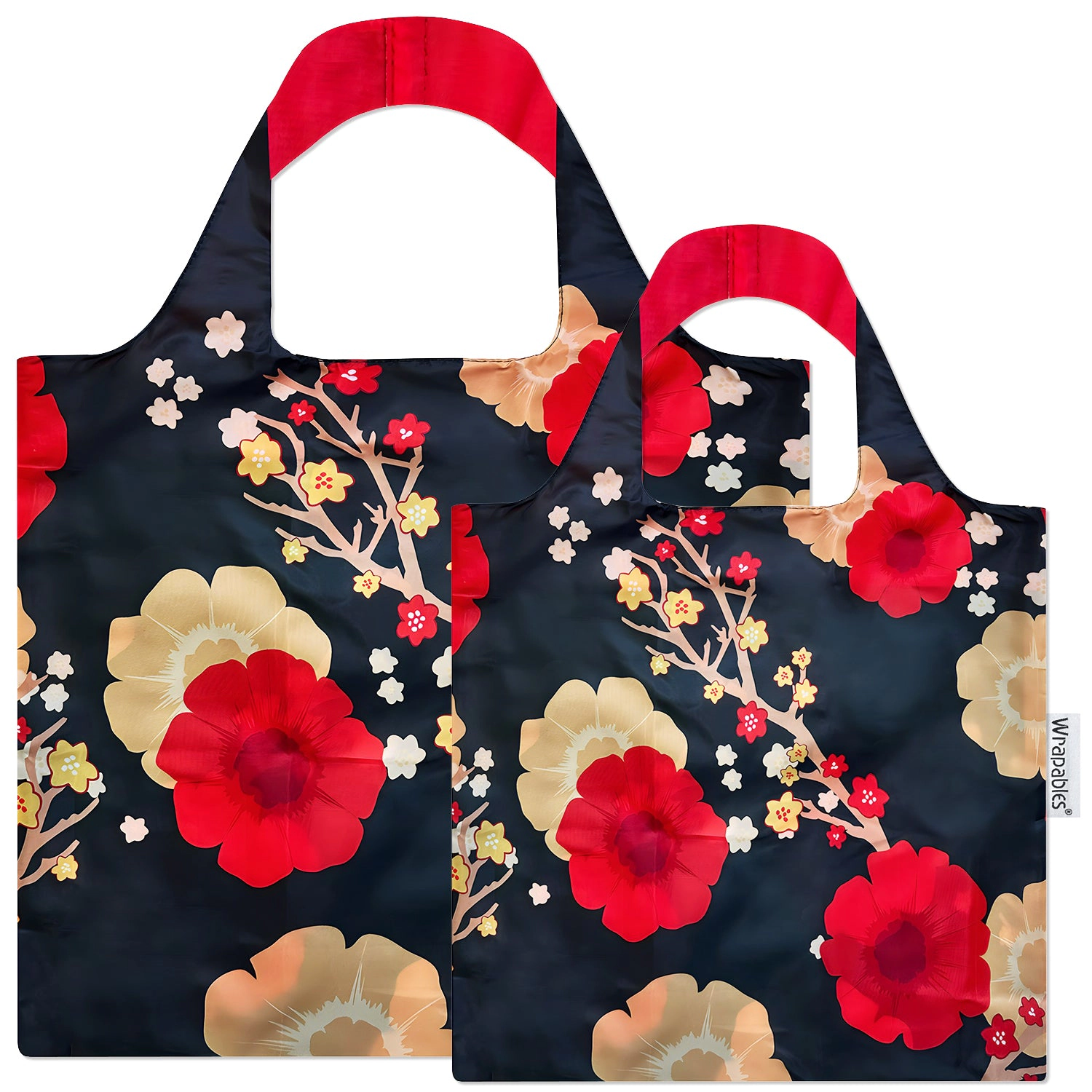 Wrapables LS Allybag Reusable Grocery Shopping Bags (Set of 2), Midnight Floral