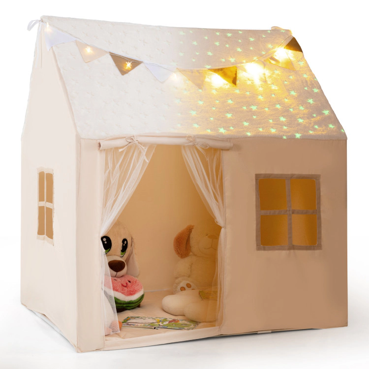SUGIFT Glow in the Dark Star Kids Play Tent Playhouse with Mat 51-in Tall Ages 3+ 4-Piece Beige