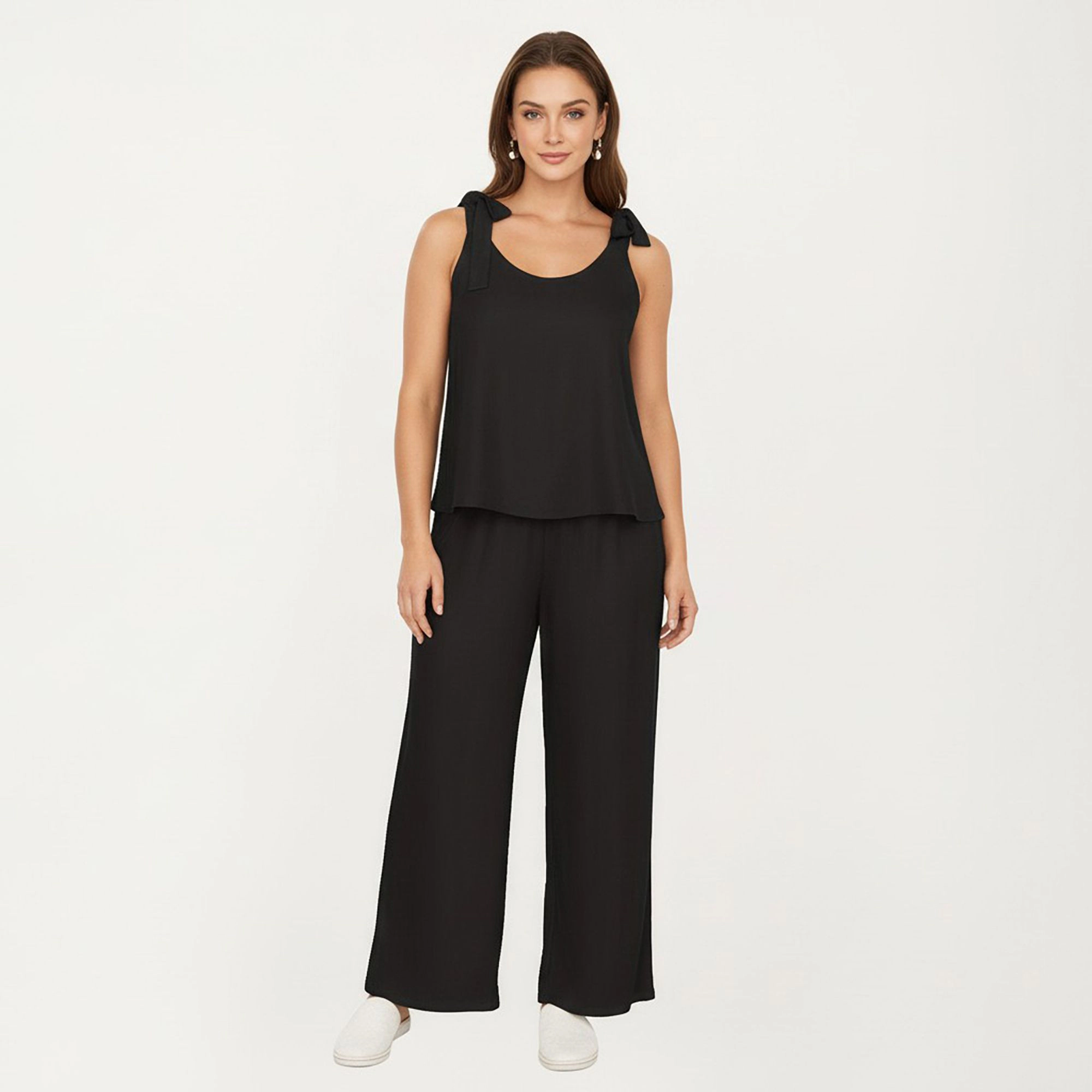 Anna-Kaci Women's Plus Sleeveless Wide Leg Pajama Sets Tie Shoulder Straps Relaxed Fitted Silhouette and Pants