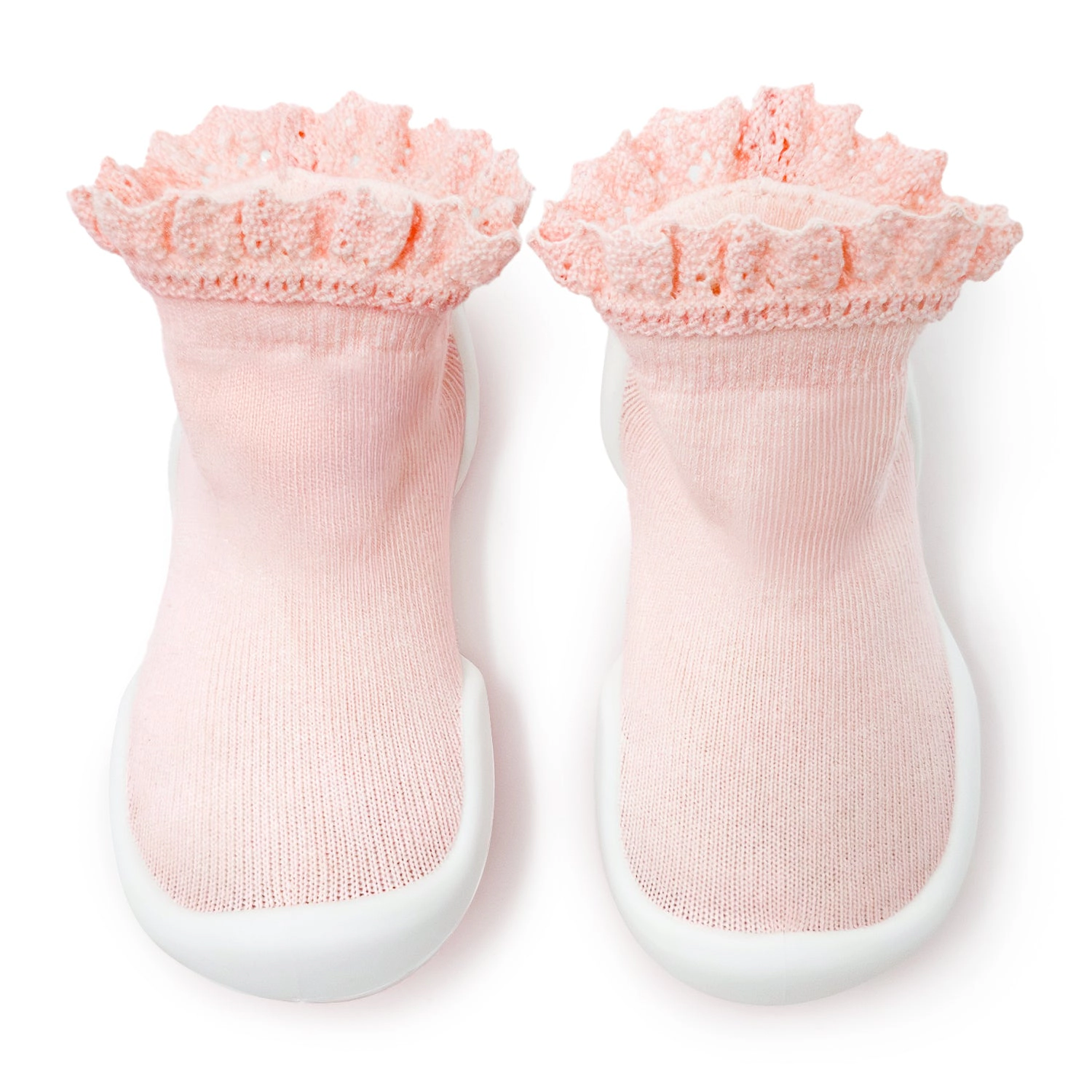 Komuello Baby Boy First Walk Sock Shoes Lace Trim Pink