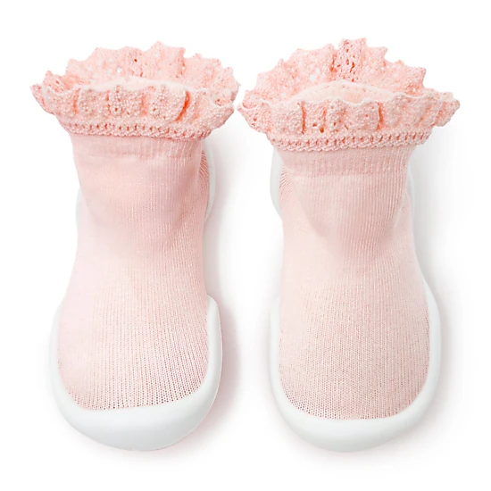 Komuello Baby Boy First Walk Sock Shoes Lace Trim Baby Pink