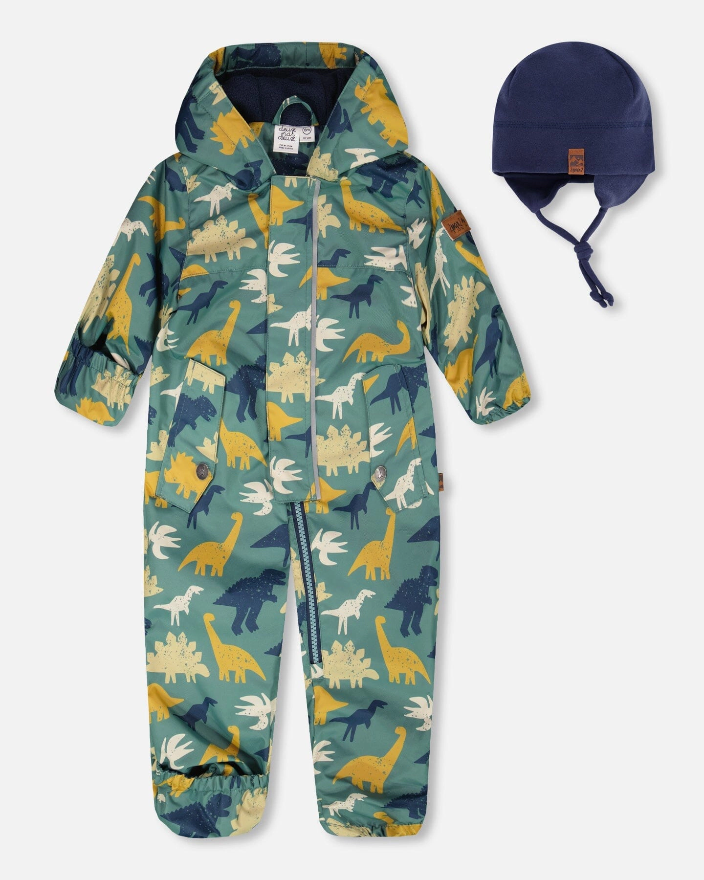 Deux par Deux Boys Mid-Season One-Piece Outerwear with Hat Dinosaur Print