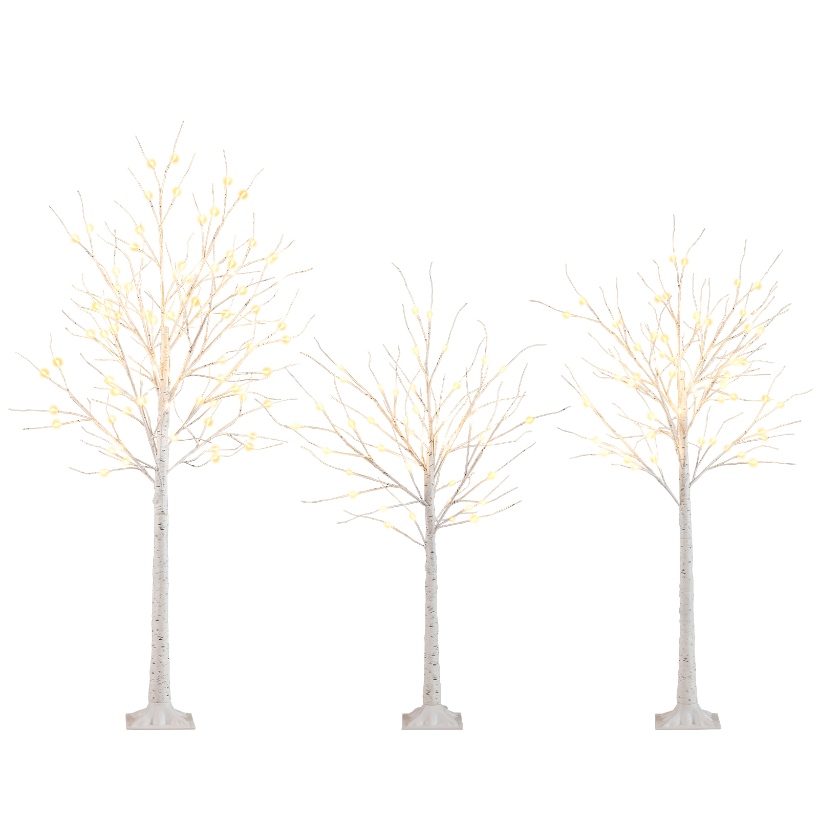 LJG Lighted Birch Tree Set of 3 with 4/5/6 FT Pre-Lit Artificial Christmas Tree for Holiday Party