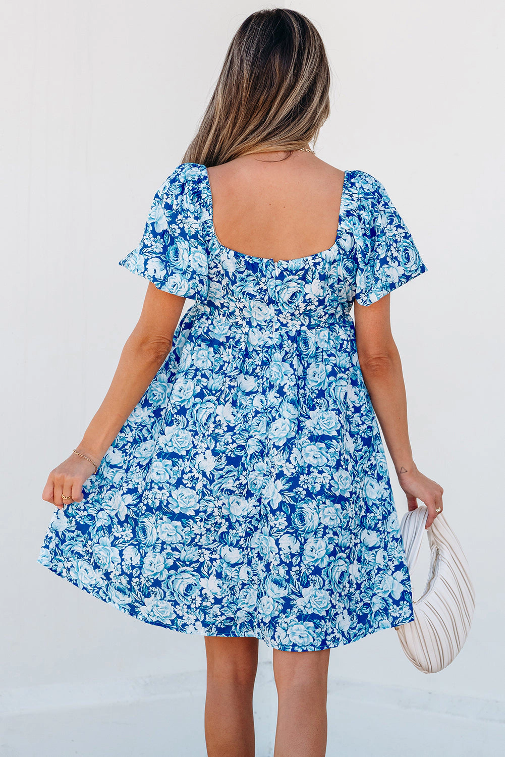 Threaded Pear Women's Azalea Floral Puff Sleeve Babydoll Mini Dress