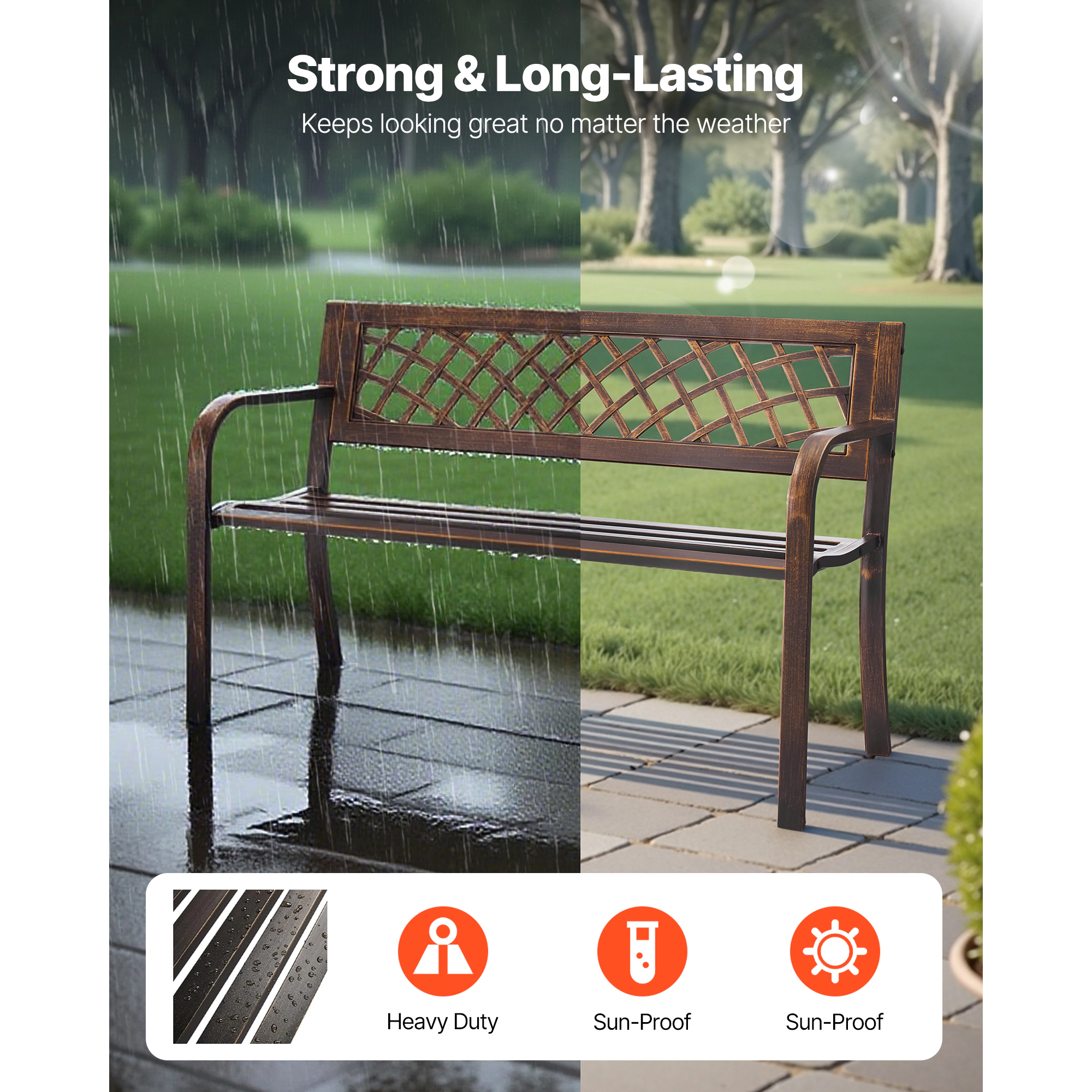 HONGGE Weatherproof Outdoor Bench Frame for Patio, Garden, Park, Yard, or Front Porch