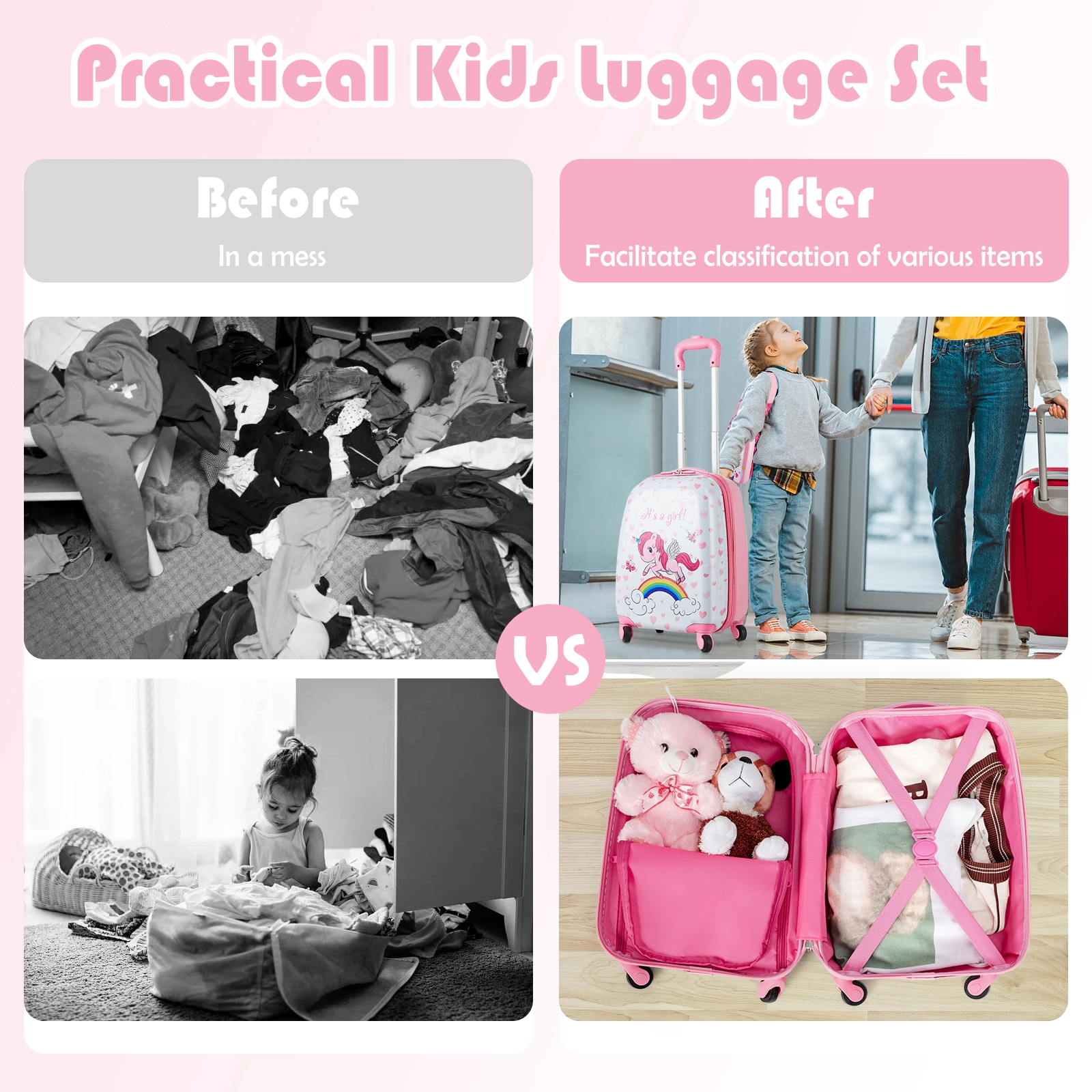 SUGIFT Kids Carry On Suitcase with Wheels and Backpack Astronaut Pattern ABS