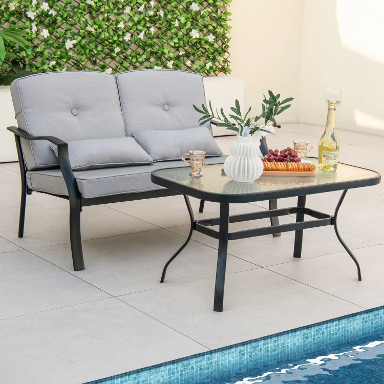 Hivvago Outdoor Loveseat Chair Set With Tempered Glass Coffee Table