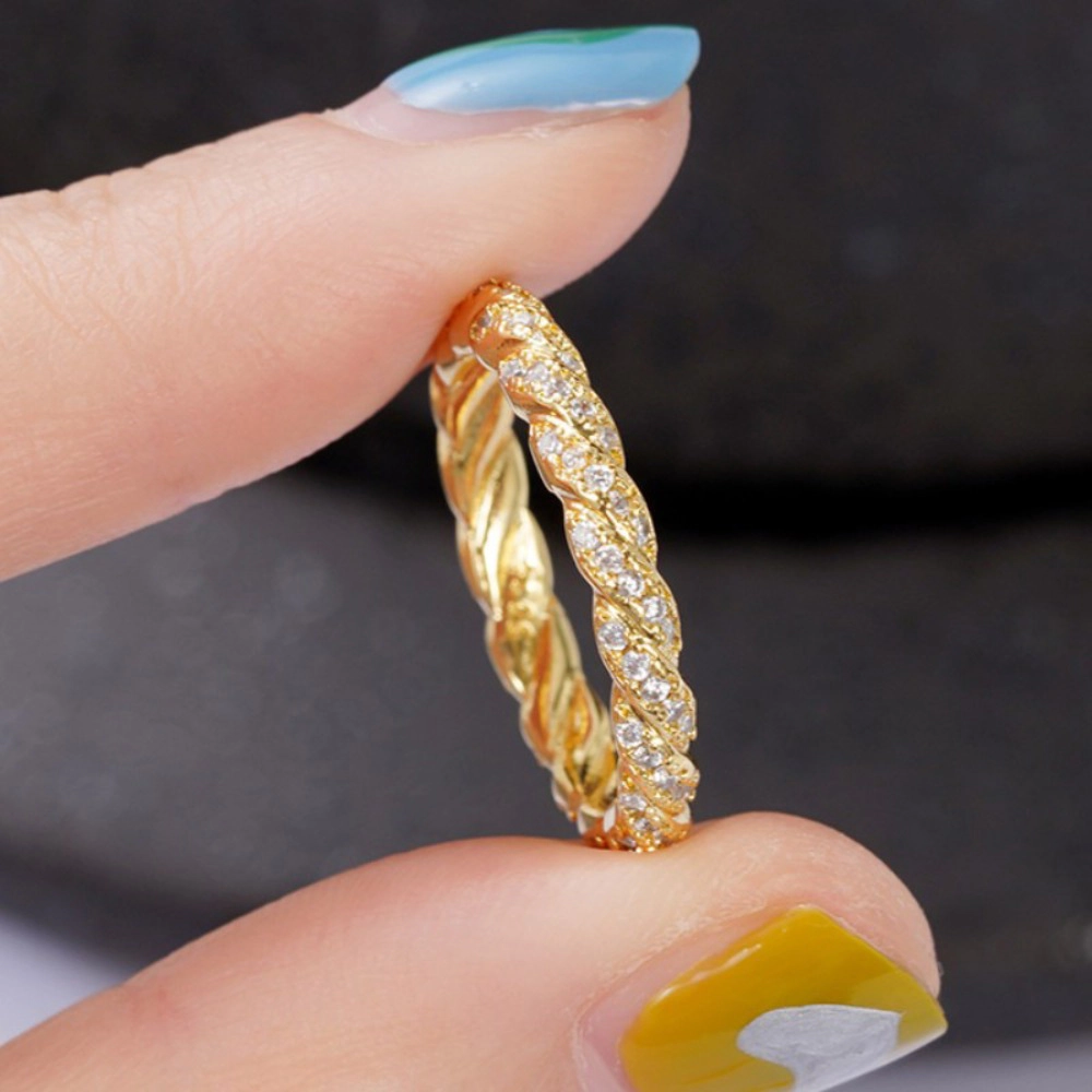 Women Twist Woven Chain Ring Cubic Zircon Wedding Jewelry