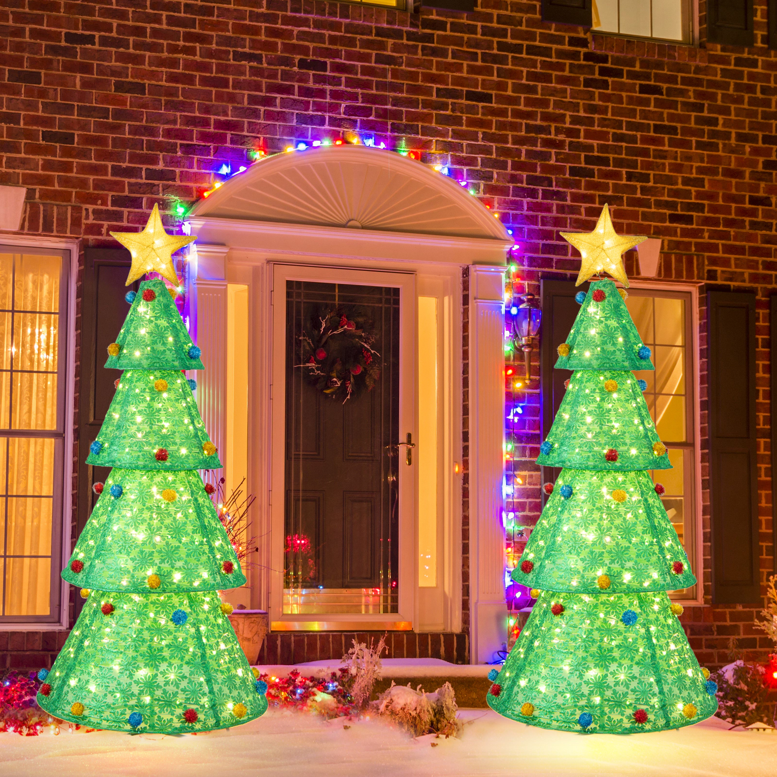 LJG Pop-Up Christmas Tree with 200 Warm White LED Lights for Indoors & Outdoors