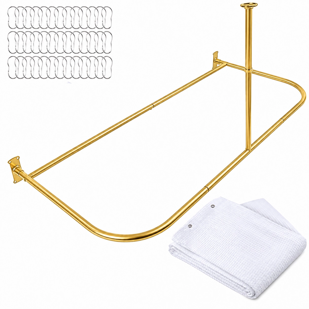 Shower Suites By Utopia Alley D-Shaped Curtain Rod for Freestanding Tubs with Fabric & 36 Hooks
