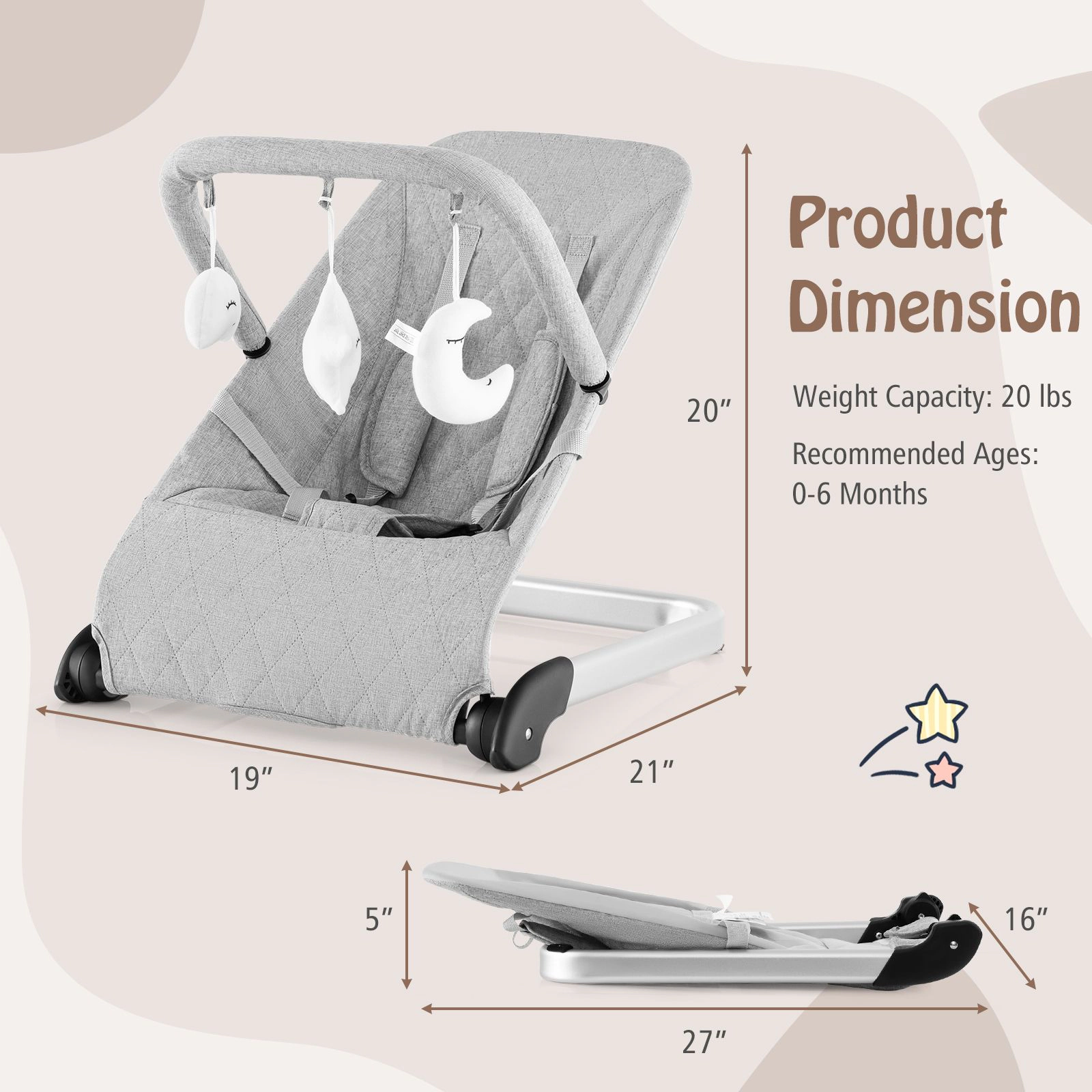 SlickBlue Lightweight Baby Bouncer for Newborns and Infants 0-6 Months