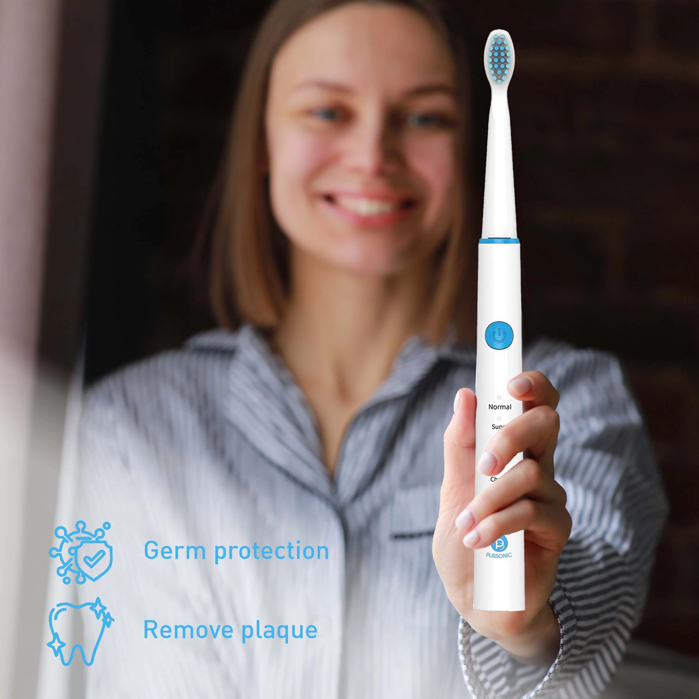 Pursonic Unisex Rechargeable Sonic Electric Toothbrush with 5 Cleaning Modes