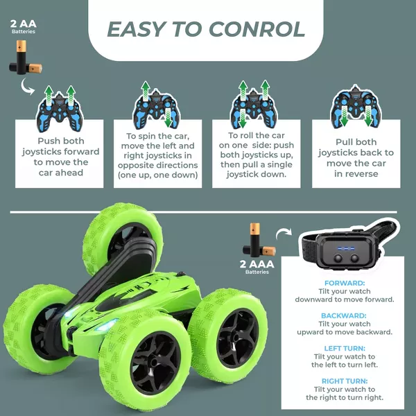 Sperric RC Stunt Toy Car for Kids, Rechargeable Remote Control Car with 360° Flips Double-Sided Driving & Headlights 4WD