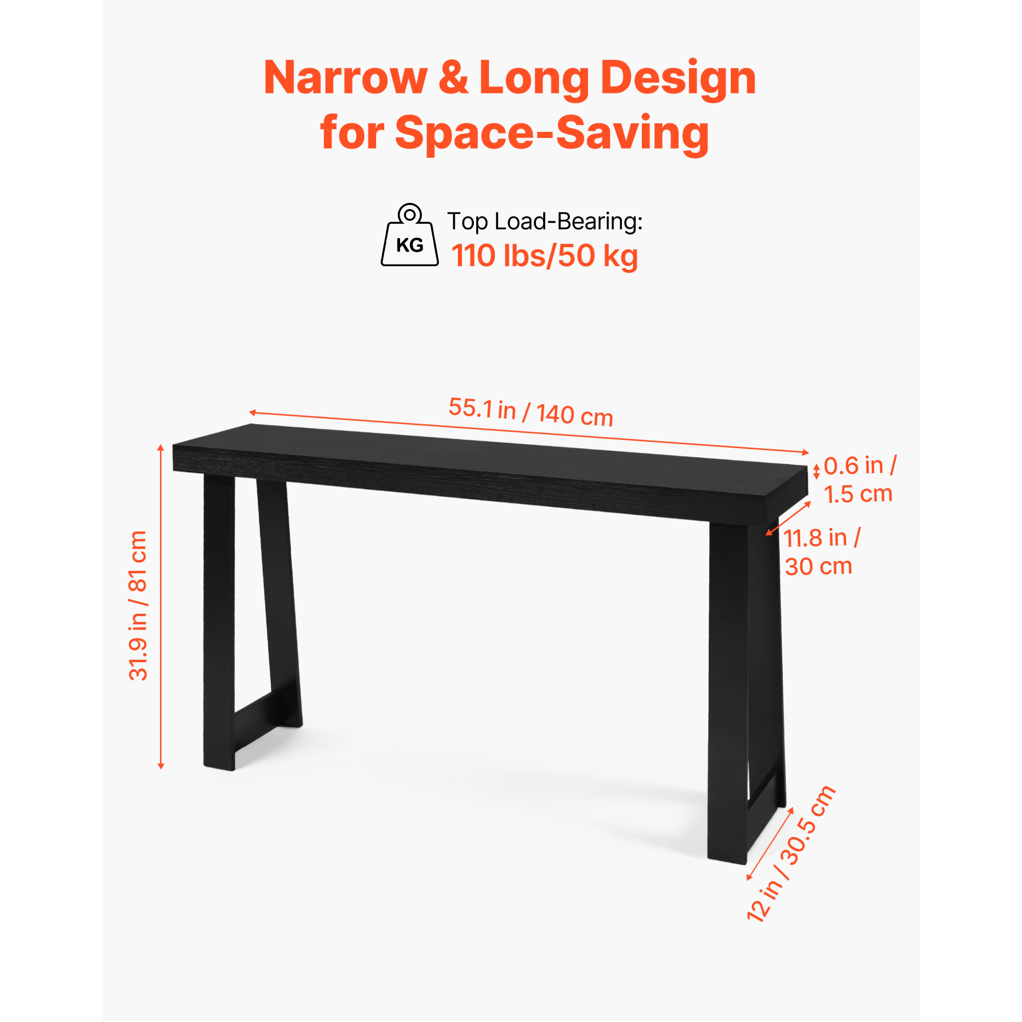 HONGGE Farmhouse Console Table Behind Couch, Wooden Rectangle Narrow Sofa Desk for Hallway Bedroom Living Room Foyer