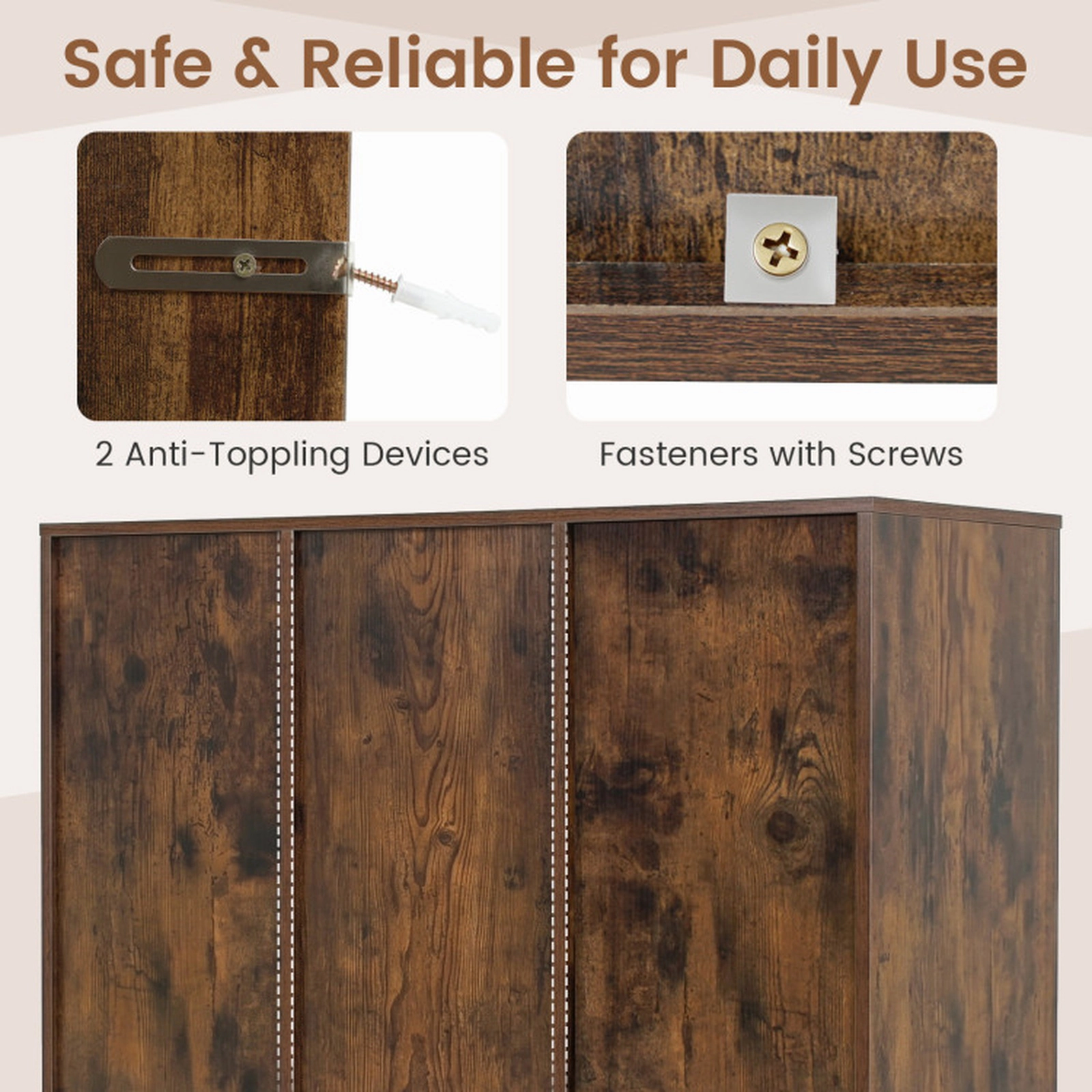 SUGIFT 8-Cube 220-lb Capacity Rustic Brown 37-in Cube Storage Organizer Bookshelf with Raised Legs