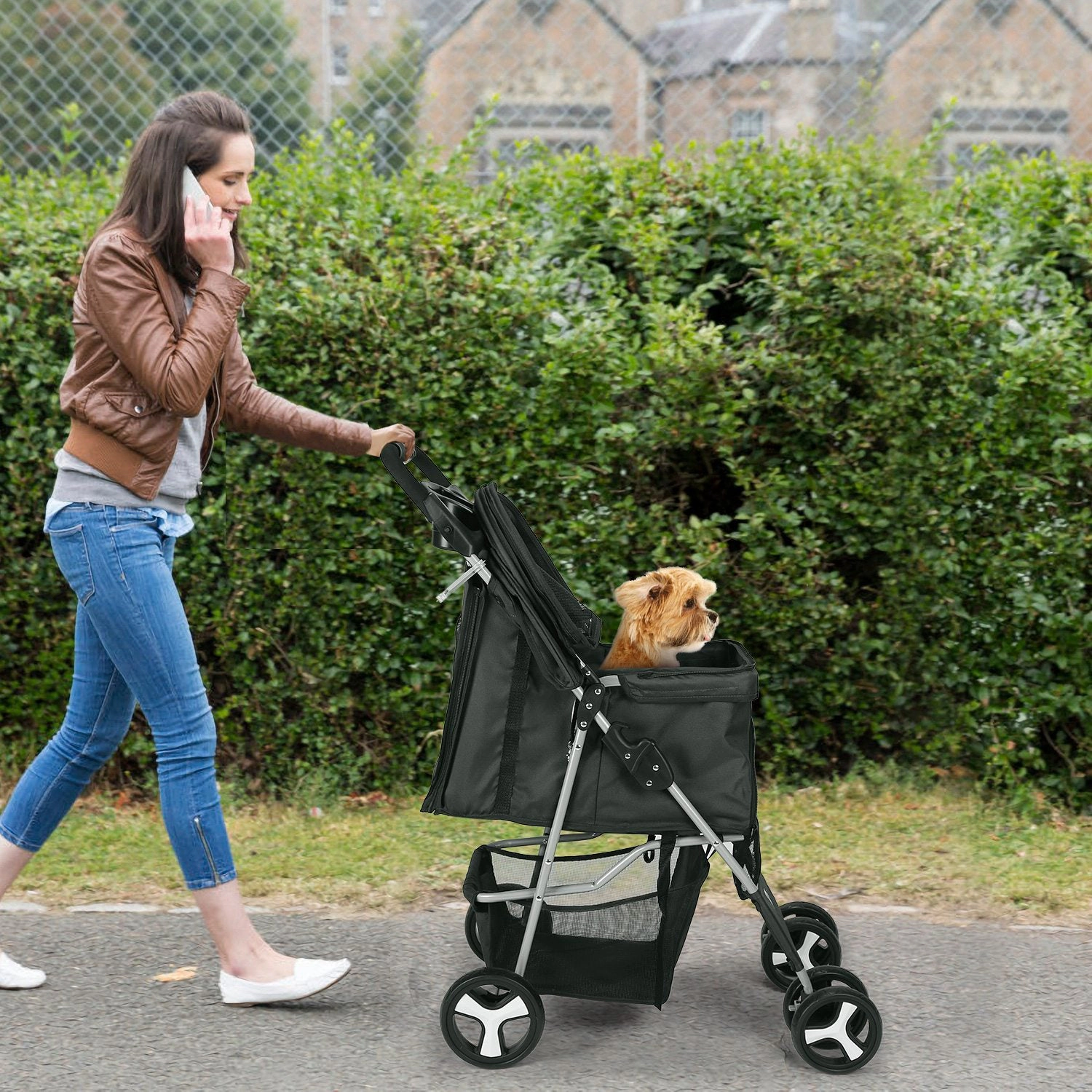 GBruno 4-Wheel Foldable Pet Stroller With Storage