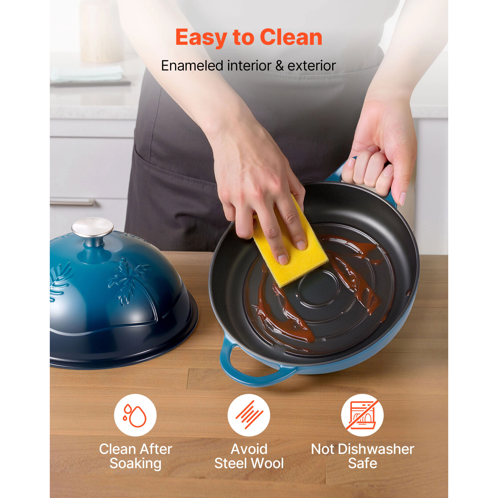 HONGGE Enameled Cast Iron Dutch Oven Pot with Lid and Dual Handles Heavy-Duty Durable Cookware Pan Oven Induction