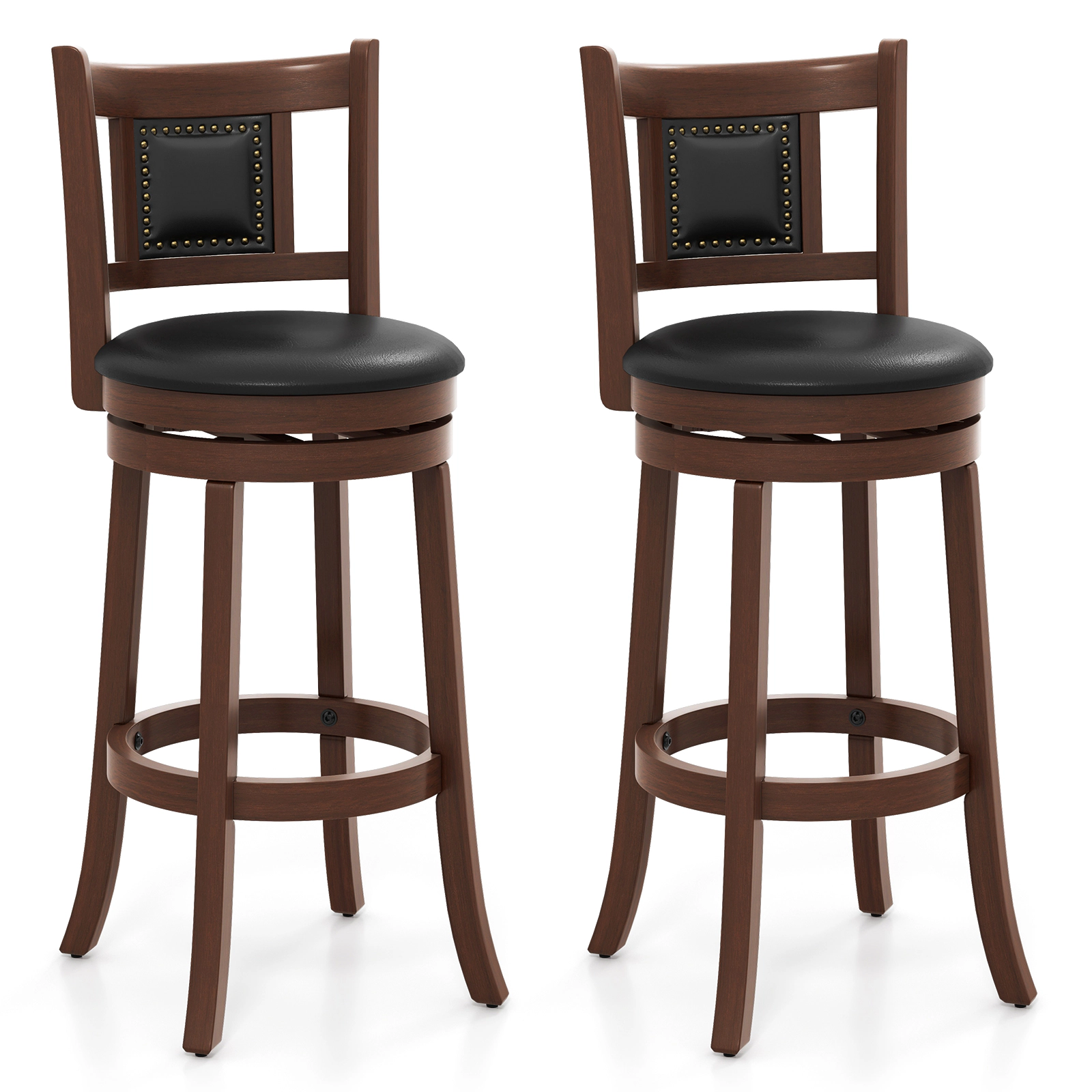 Glintex 2-Piece 30.5-Inch Swivel Bar Stool Set with Curved Backrest, Espresso & Black