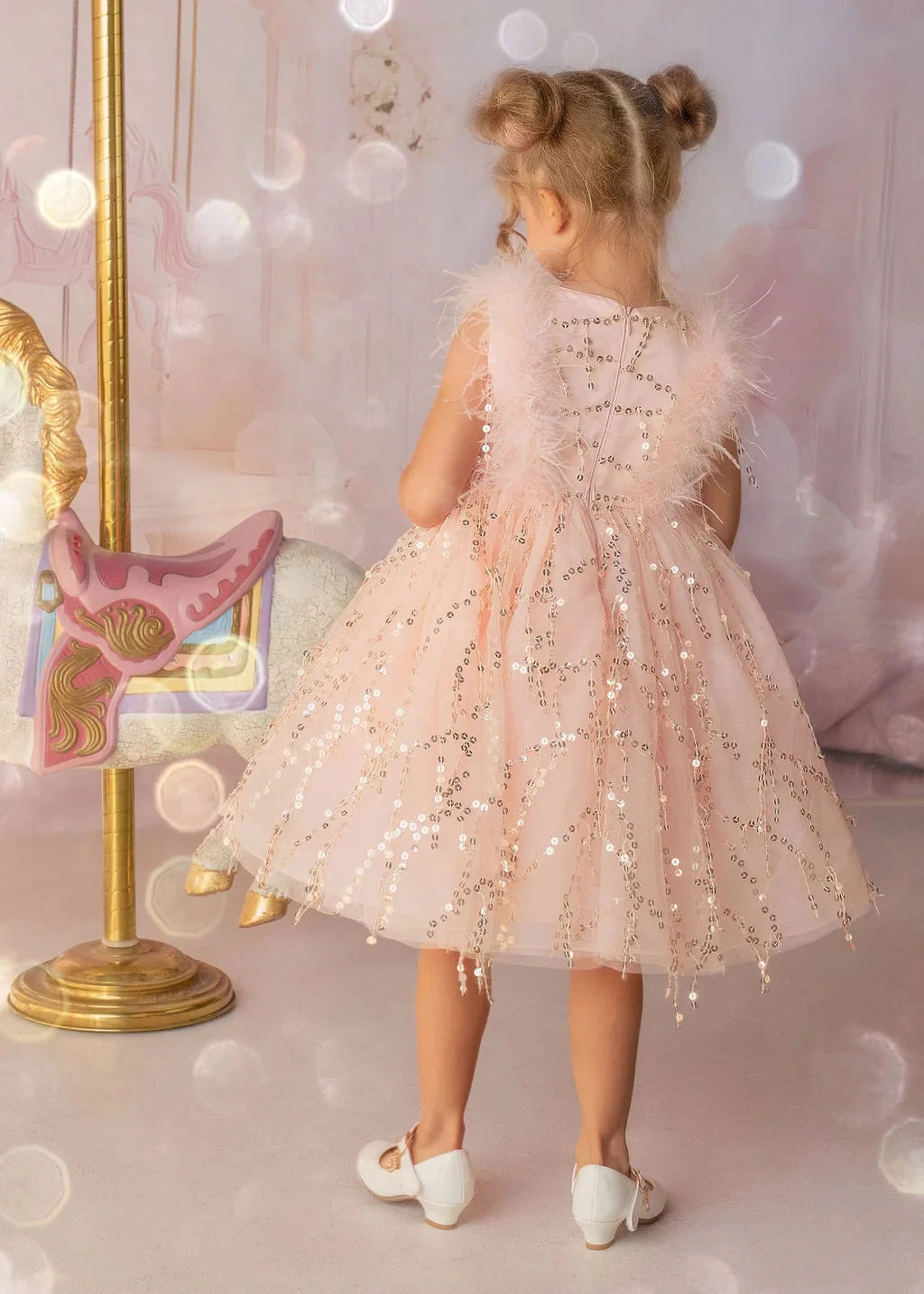 Faeella Girls Pink Sequin Bodice Tulle Flower Girl Dress