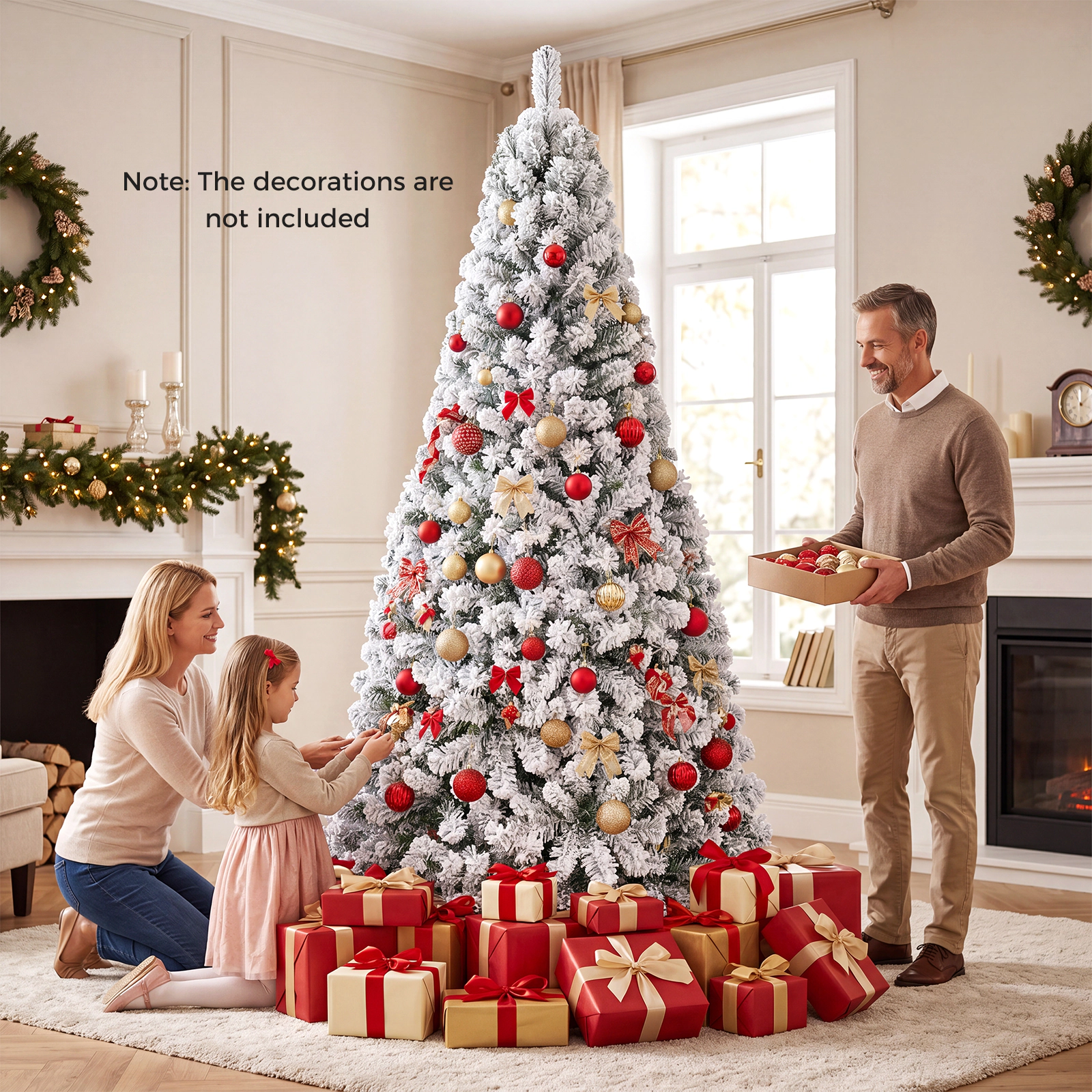 Costway 6 FT Snow Flocked Artificial Christmas Tree with 600 Realistic Branch Tips & Stand