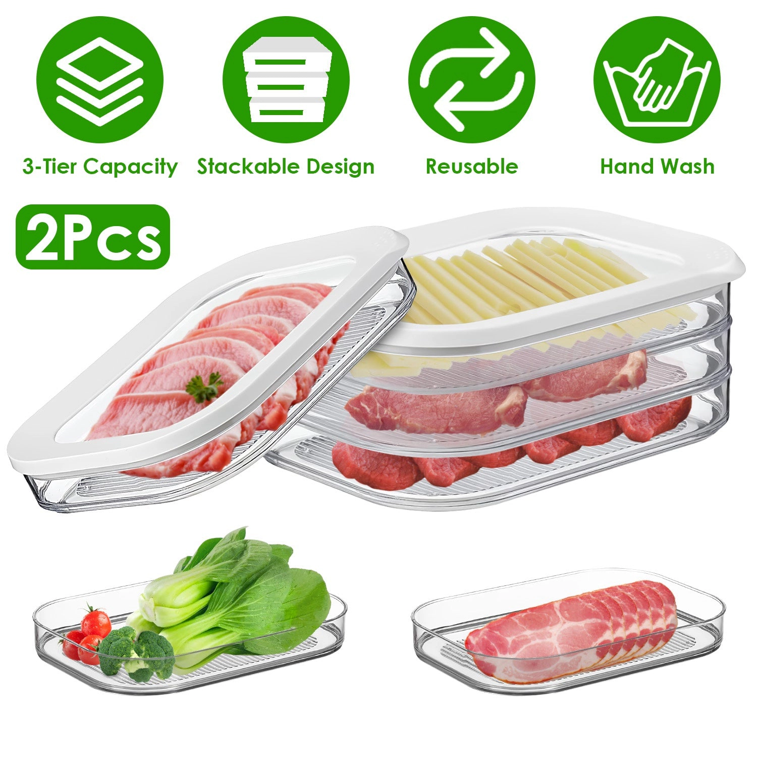 GBruno 2 Pcs Stackable Deli Meat Container With Lid