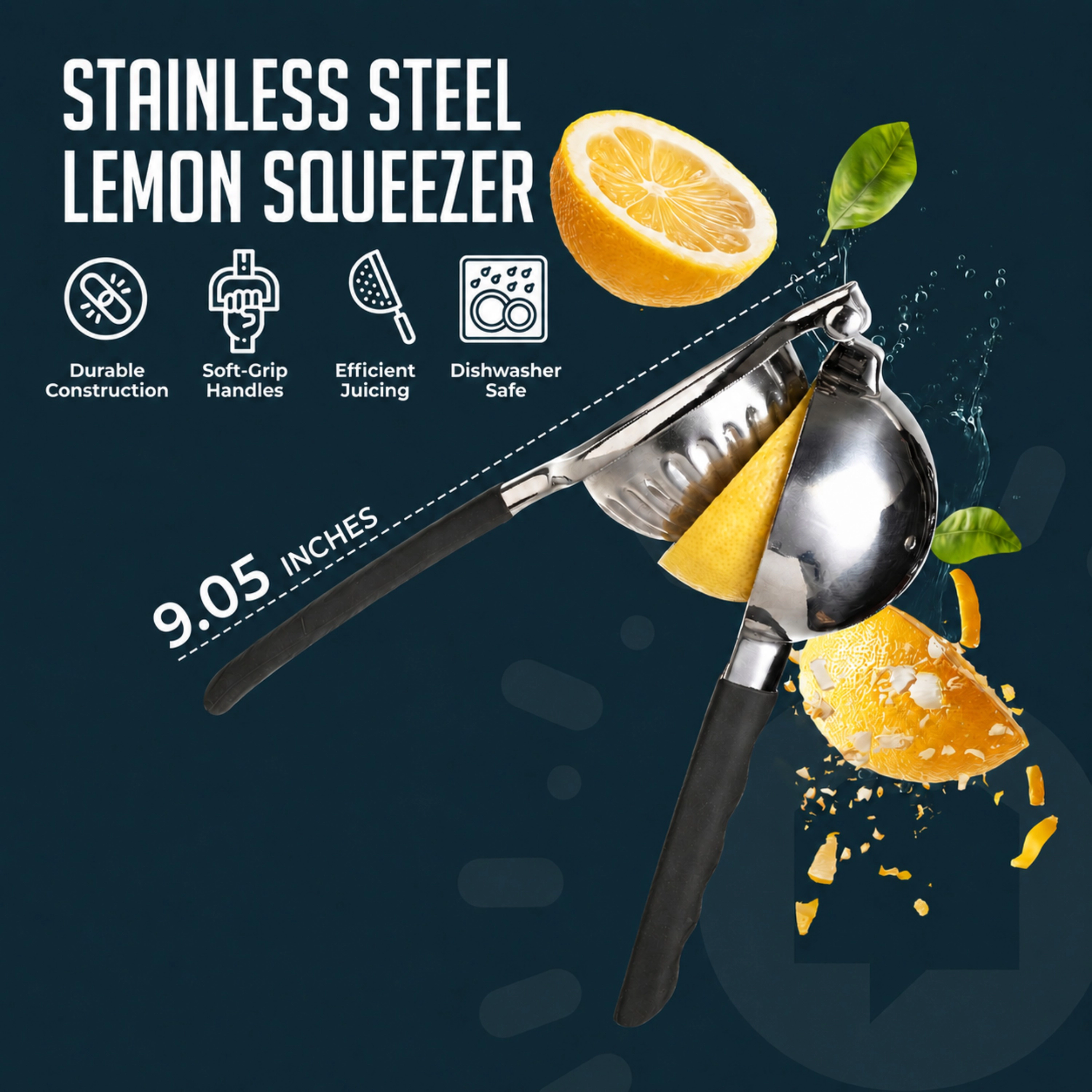 Luminuxe Stainless Steel Lemon Squeezer–Large Manual Citrus Juicer, Non-Slip Grip, for Lemon, Lime, and Orange Juicing