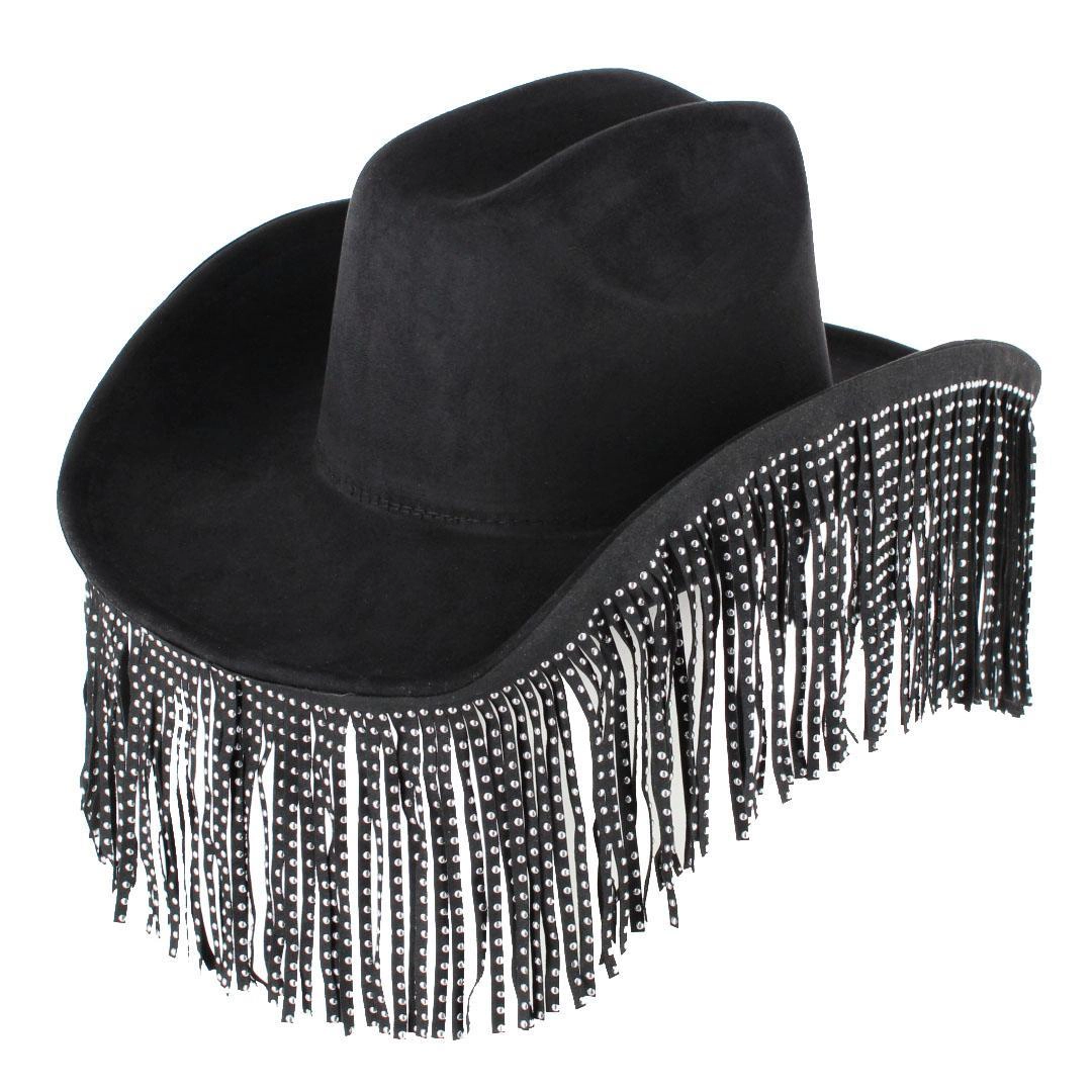 CTM® Women's Studded Fringe Western Cowboy Hat