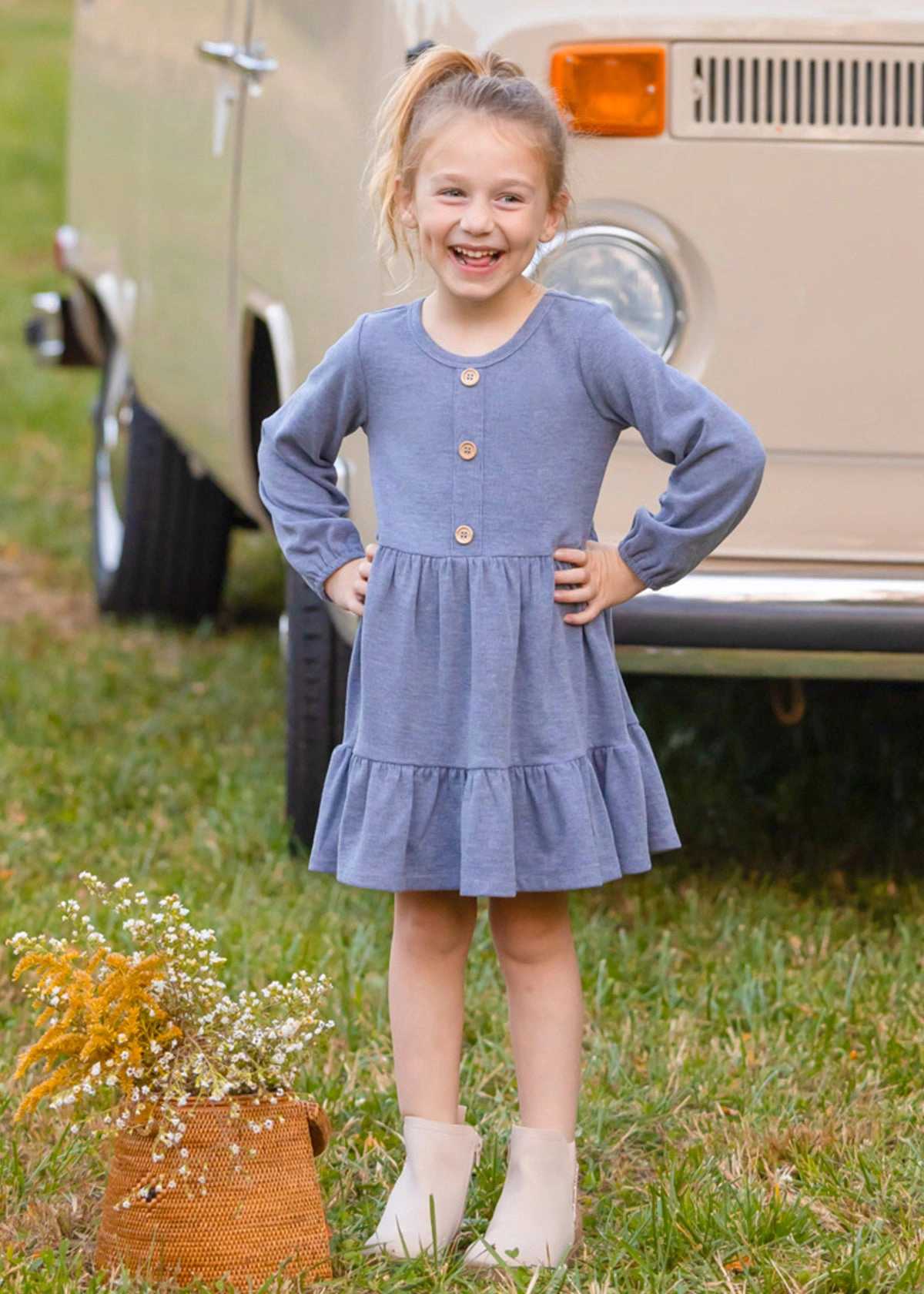Mabel and Honey Betsy Sweater Knit Dress - Blue