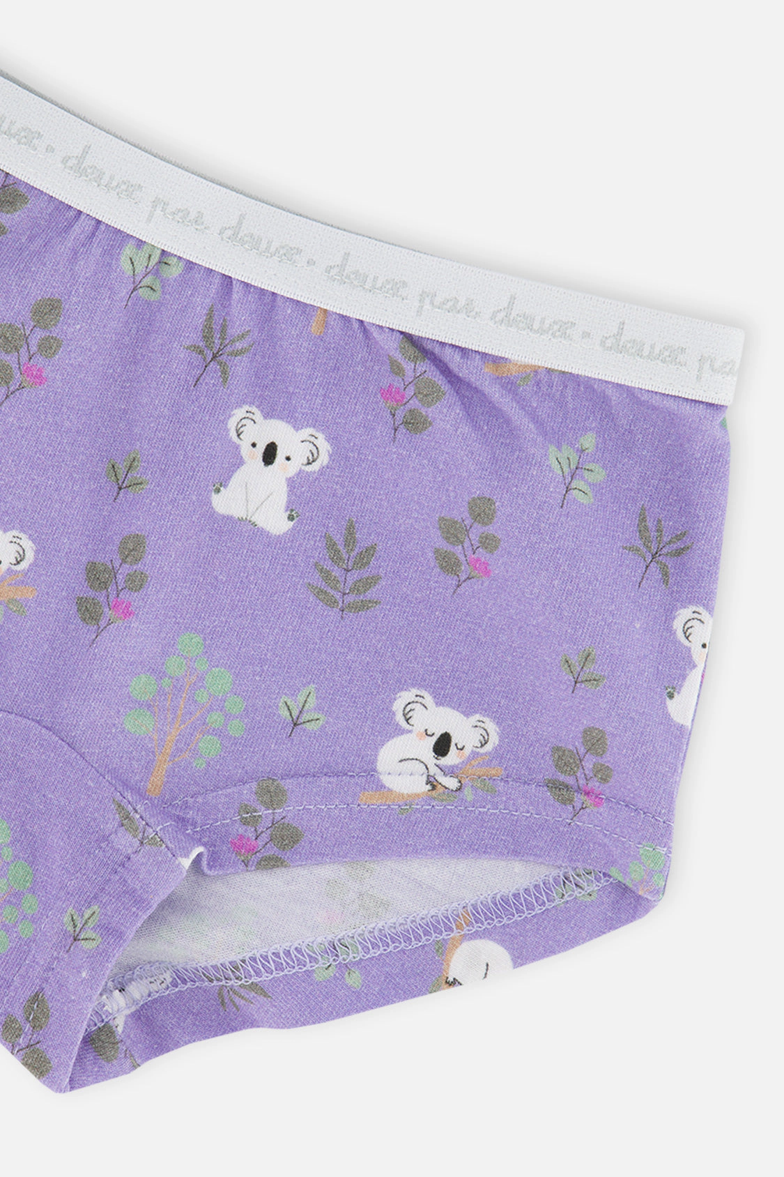 Deux par Girls Cat, Floral and Koala Print Boyshort Panty Pack of 3 with Elastic Waistbands