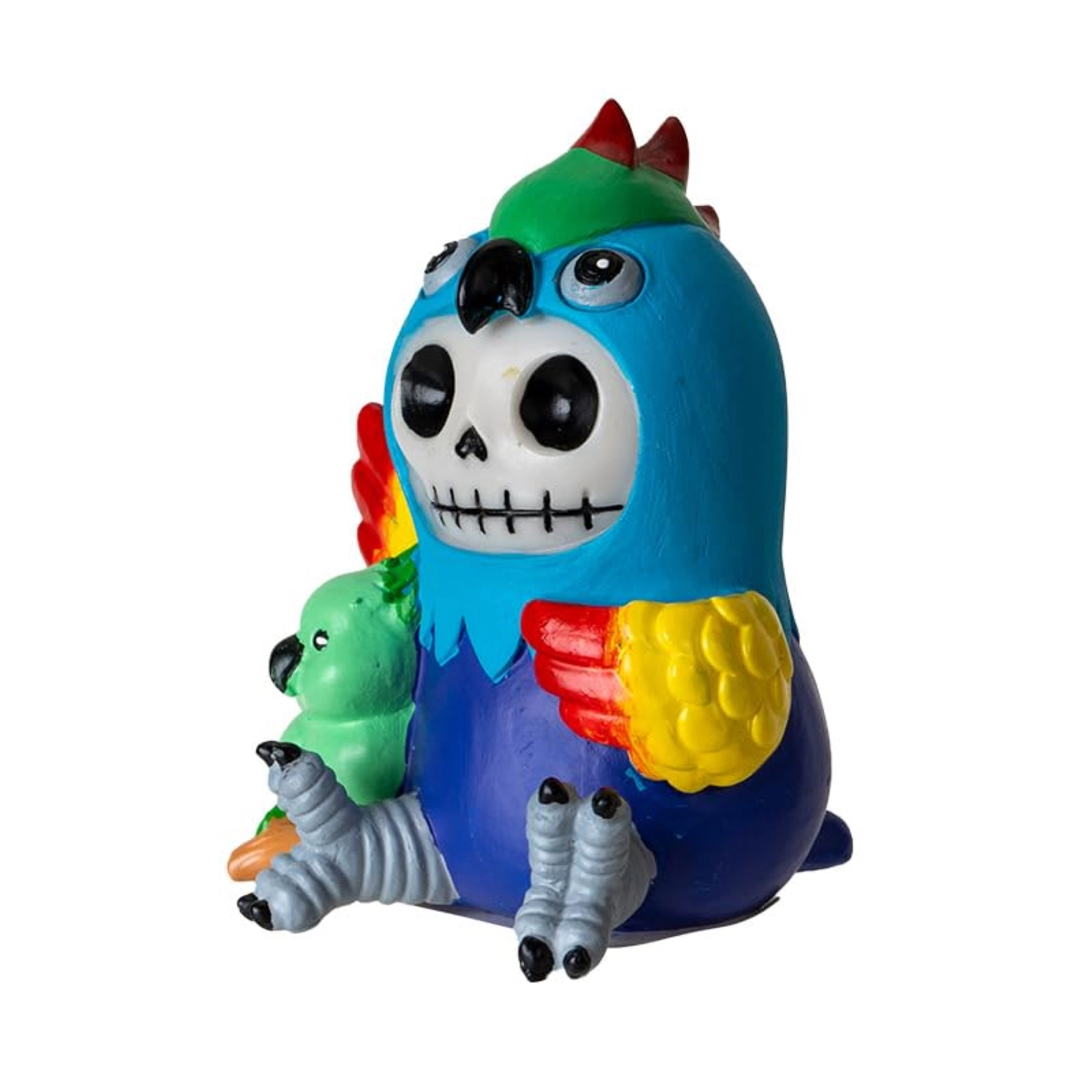 Pacific Giftware Polly Furrybones Figurine Skeleton in Colorful Parrot Costume with Cute Parrot Friend 3.19 Tall