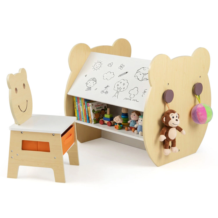 Hivvago 3-In-1 Kids Art Table And Chair With Storage And Reversible Whiteboard Chalkboard For Ages 3-10 Years Old