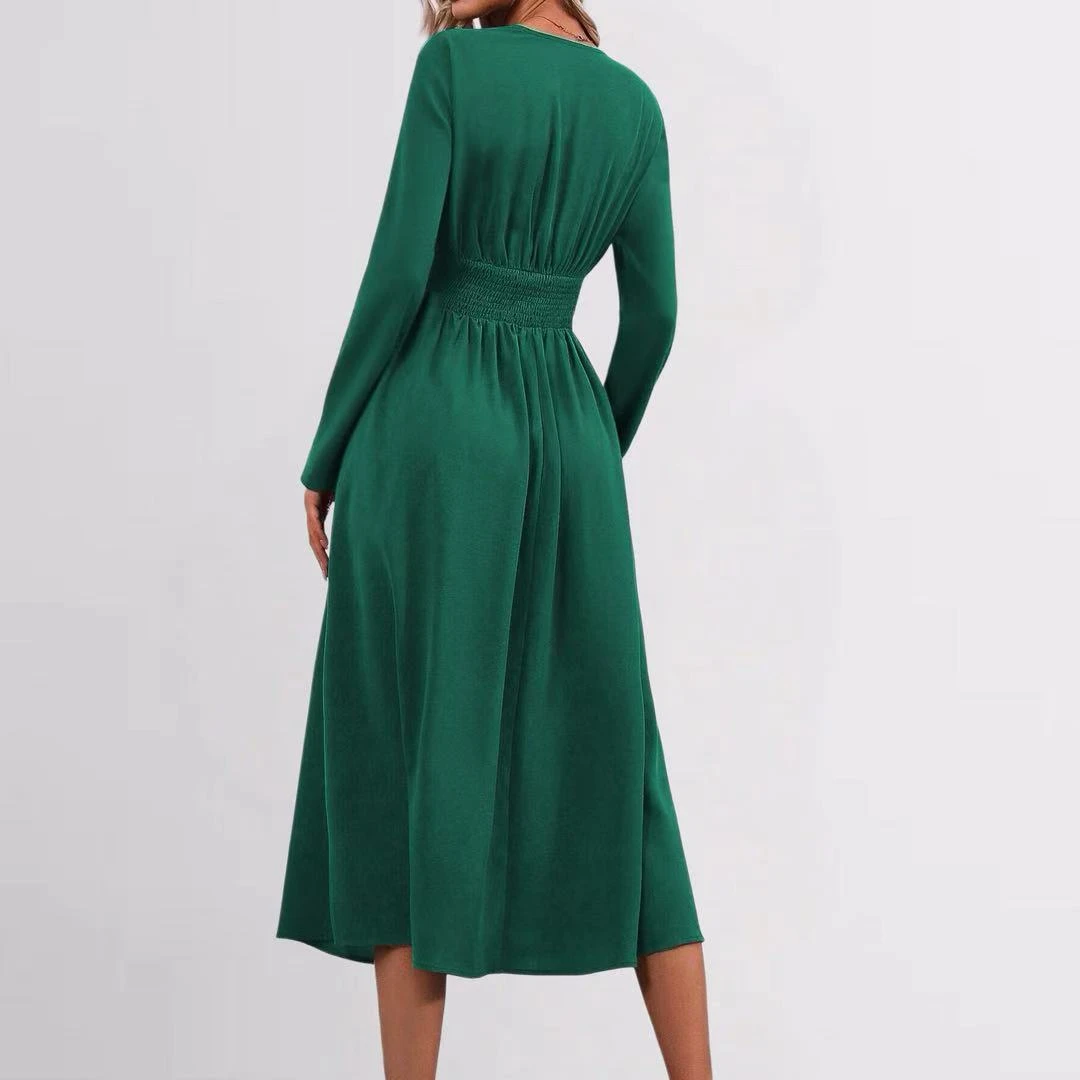 YesFashion Womens V Neck Long Sleeve Midi Dress Elegant Flowy Wedding Guest Holiday Formal Dresses