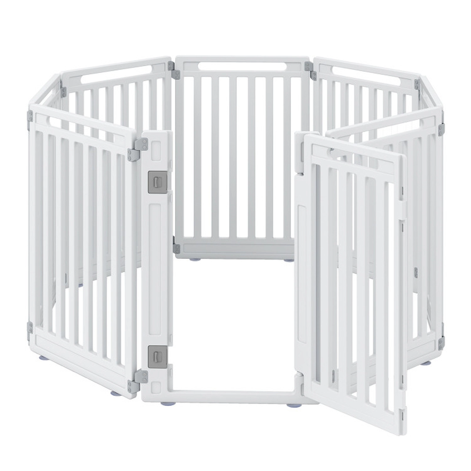 SUGIFT 31.5-in H 8-Panel Indoor Outdoor Dog Playpen with Latching Door and Ground Stakes 21-in W Panels White